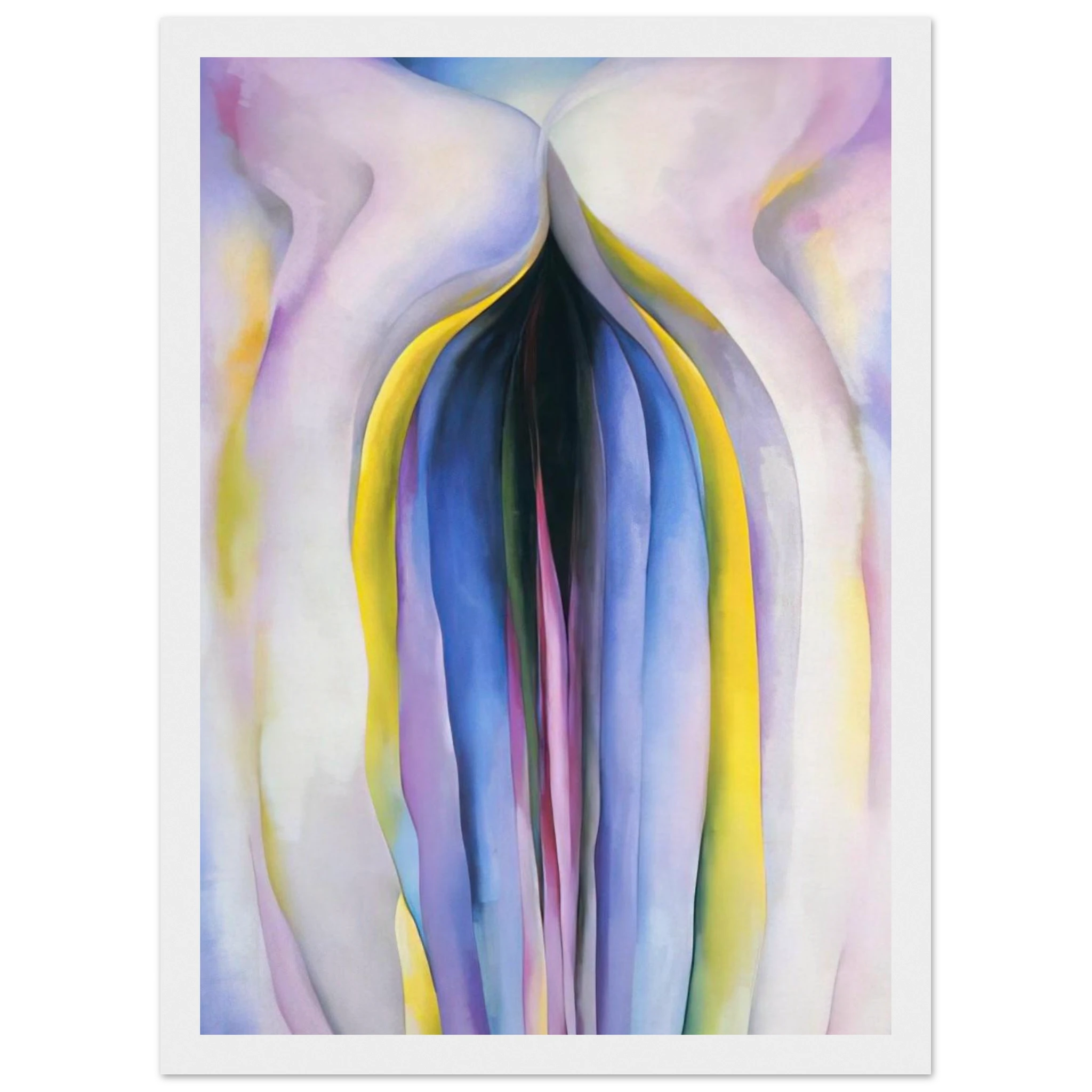 Grey Line With Black, Blue And Yellow Framed Poster | Georgia O'Keeffe Framed Prints Wall Art | Georgia O Keeffe Prints