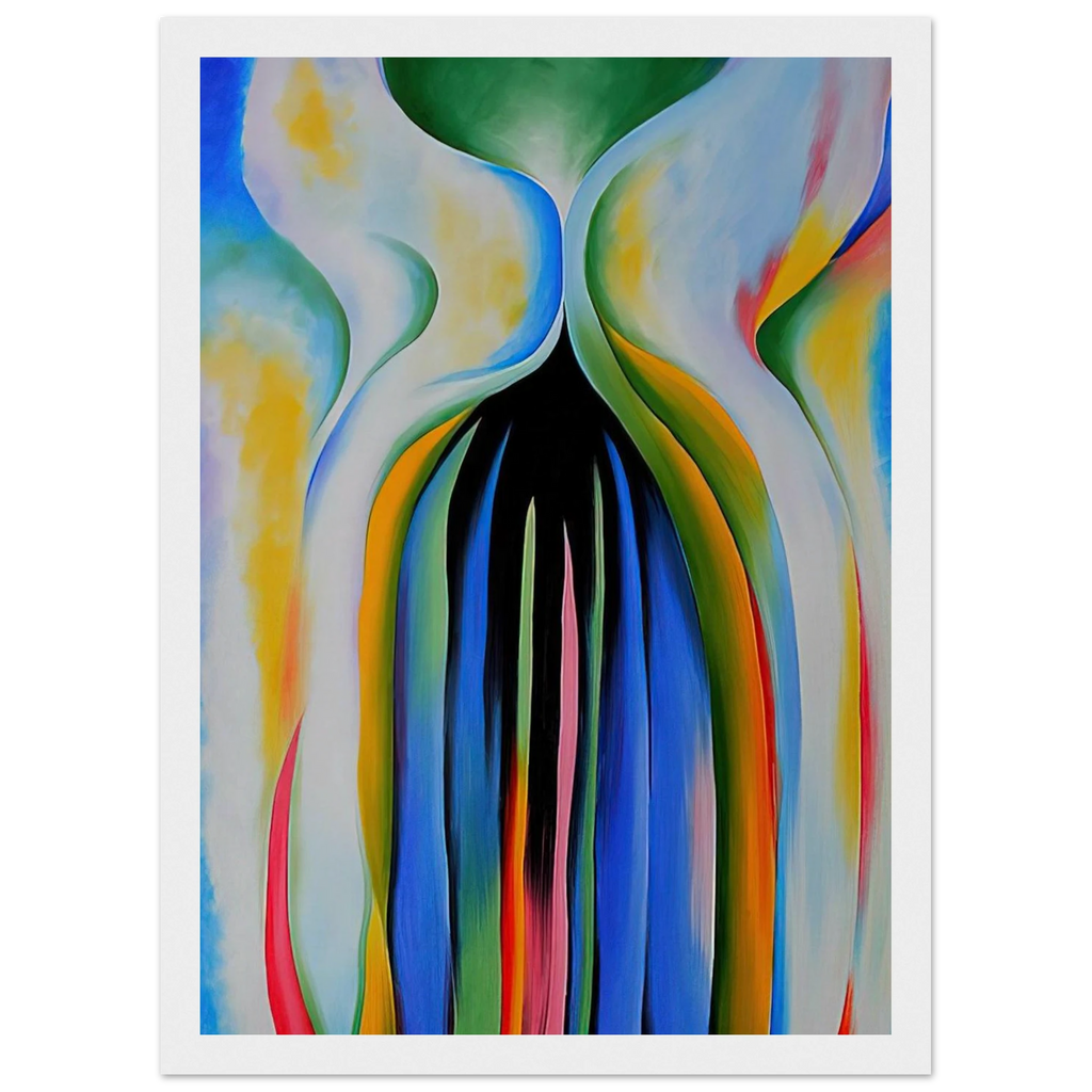 Gray line with black, blue, and yellow Framed Poster | Georgia O'Keeffe Framed Prints Wall Art | Georgia O Keeffe Prints