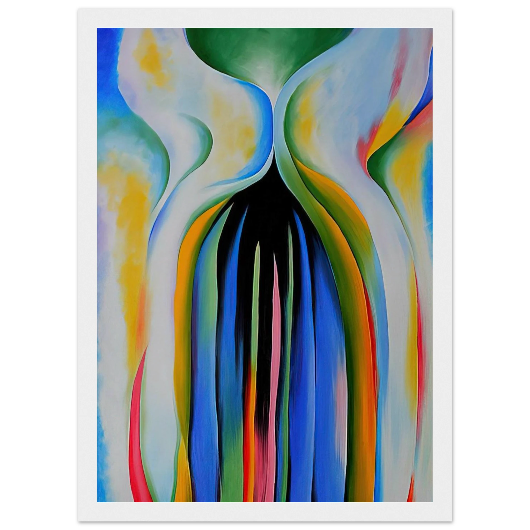 Gray line with black, blue, and yellow Framed Poster | Georgia O'Keeffe Framed Prints Wall Art | Georgia O Keeffe Prints