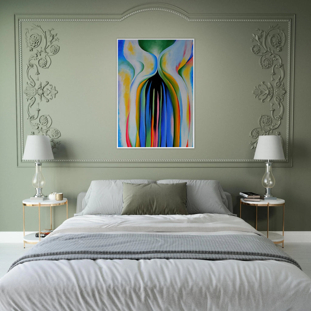 Gray line with black, blue, and yellow Framed Poster | Georgia O'Keeffe Framed Prints Wall Art | Georgia O Keeffe Prints