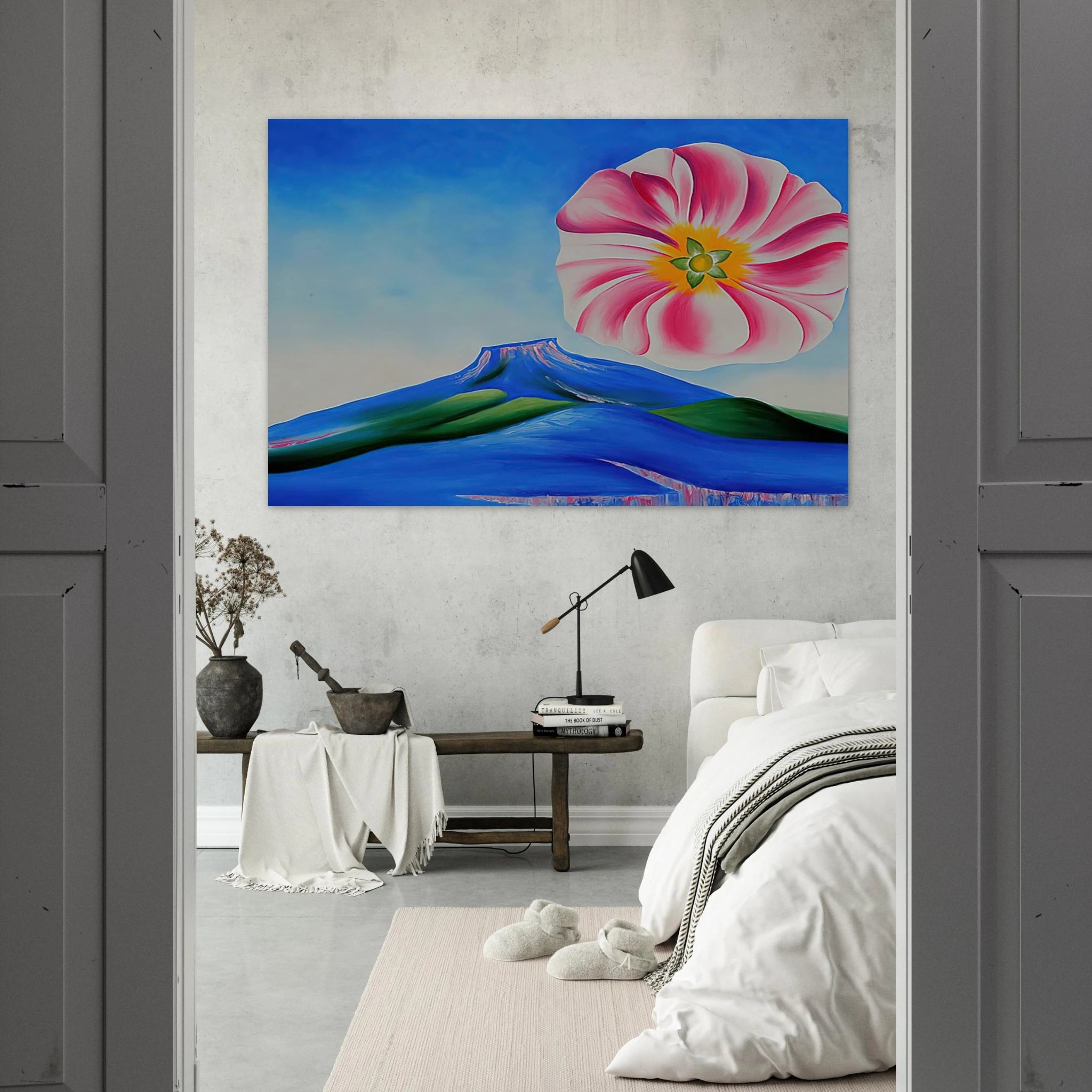 Hollyhock Pink with Pedernal Poster | Georgia O'Keeffe Poster | Georgia O Keeffe Prints