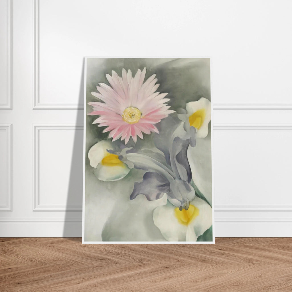 Pink Daisy with Iris Framed Poster | Georgia O'Keeffe Framed Prints Wall Art | Georgia O Keeffe Prints