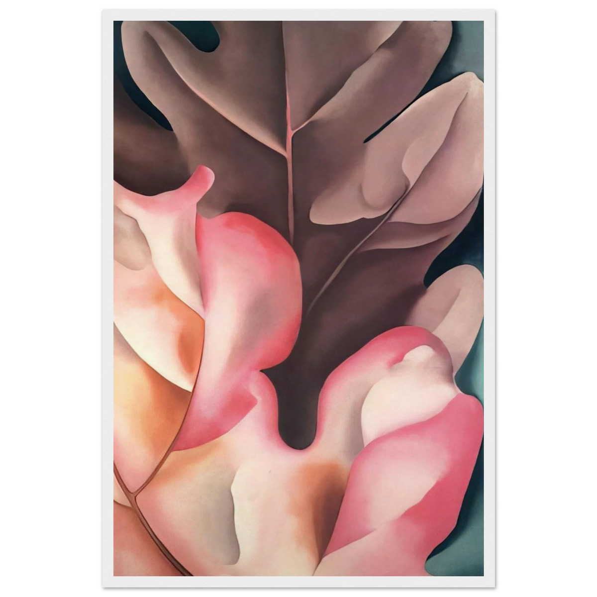 Oak Leaves Pink and Grey Framed Poster | Georgia O'Keeffe Framed Prints Wall Art | Georgia O Keeffe Prints