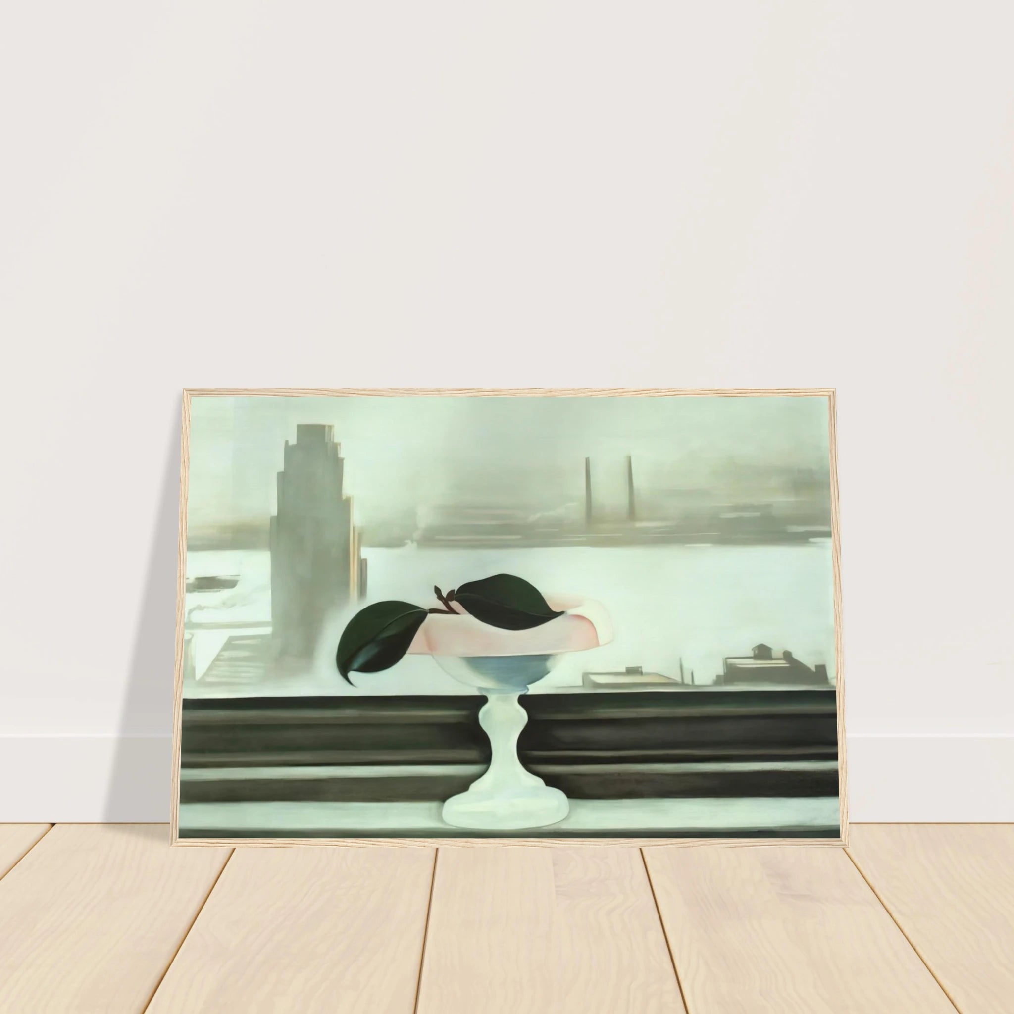 Pink Dish and Green Leaves Framed Poster | Georgia O'Keeffe Framed Prints Wall Art | Georgia O Keeffe Prints