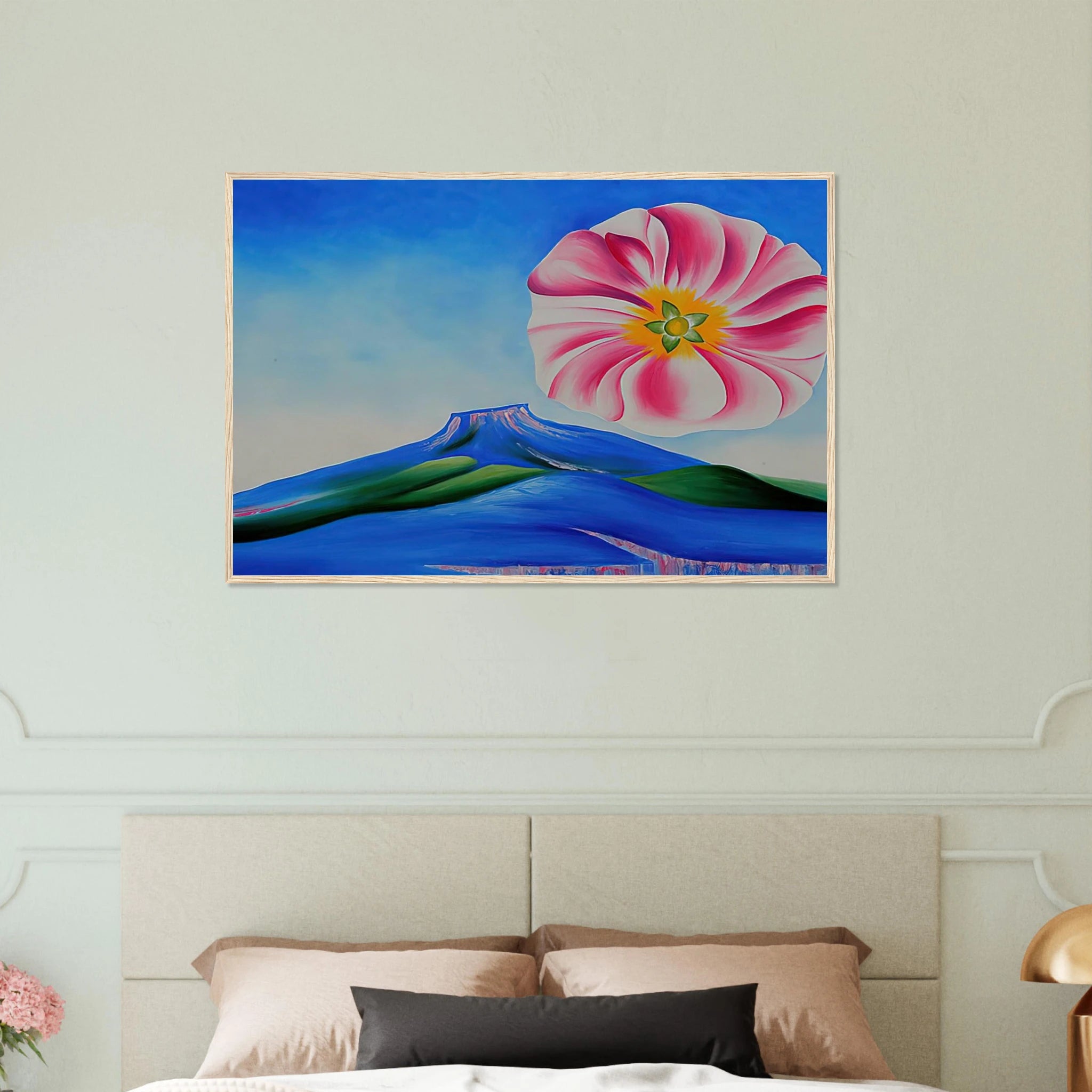 Hollyhock Pink with Pedernal Framed Poster | Georgia O'Keeffe Framed Prints Wall Art | Georgia O Keeffe Prints