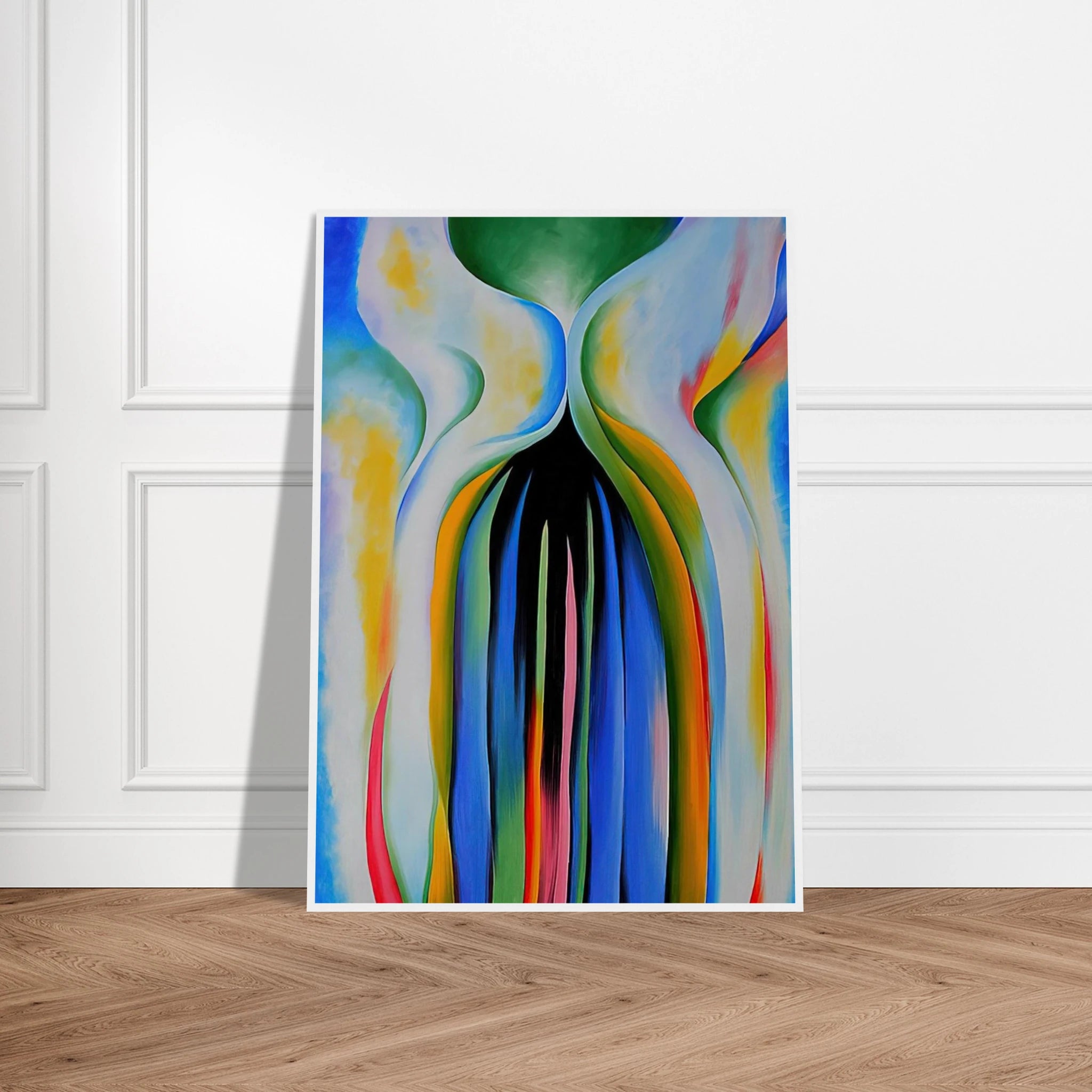 Gray line with black, blue, and yellow Framed Poster | Georgia O'Keeffe Framed Prints Wall Art | Georgia O Keeffe Prints