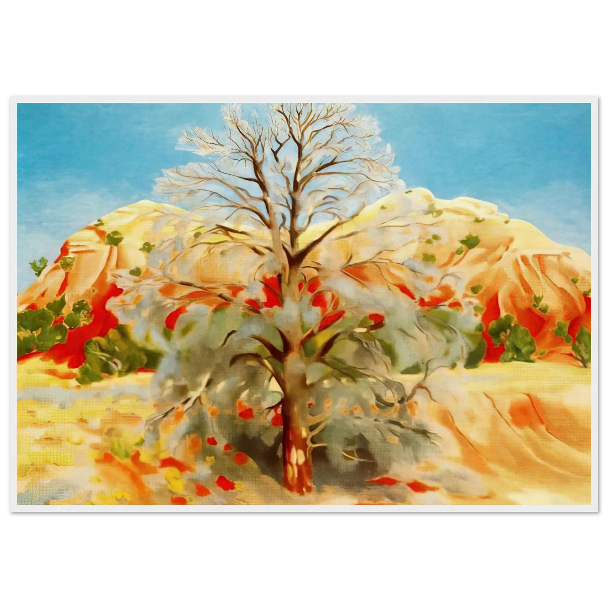 Dead Tree with Pink Hill Framed Poster | Georgia O'Keeffe Framed Prints Wall Art | Georgia O Keeffe Prints