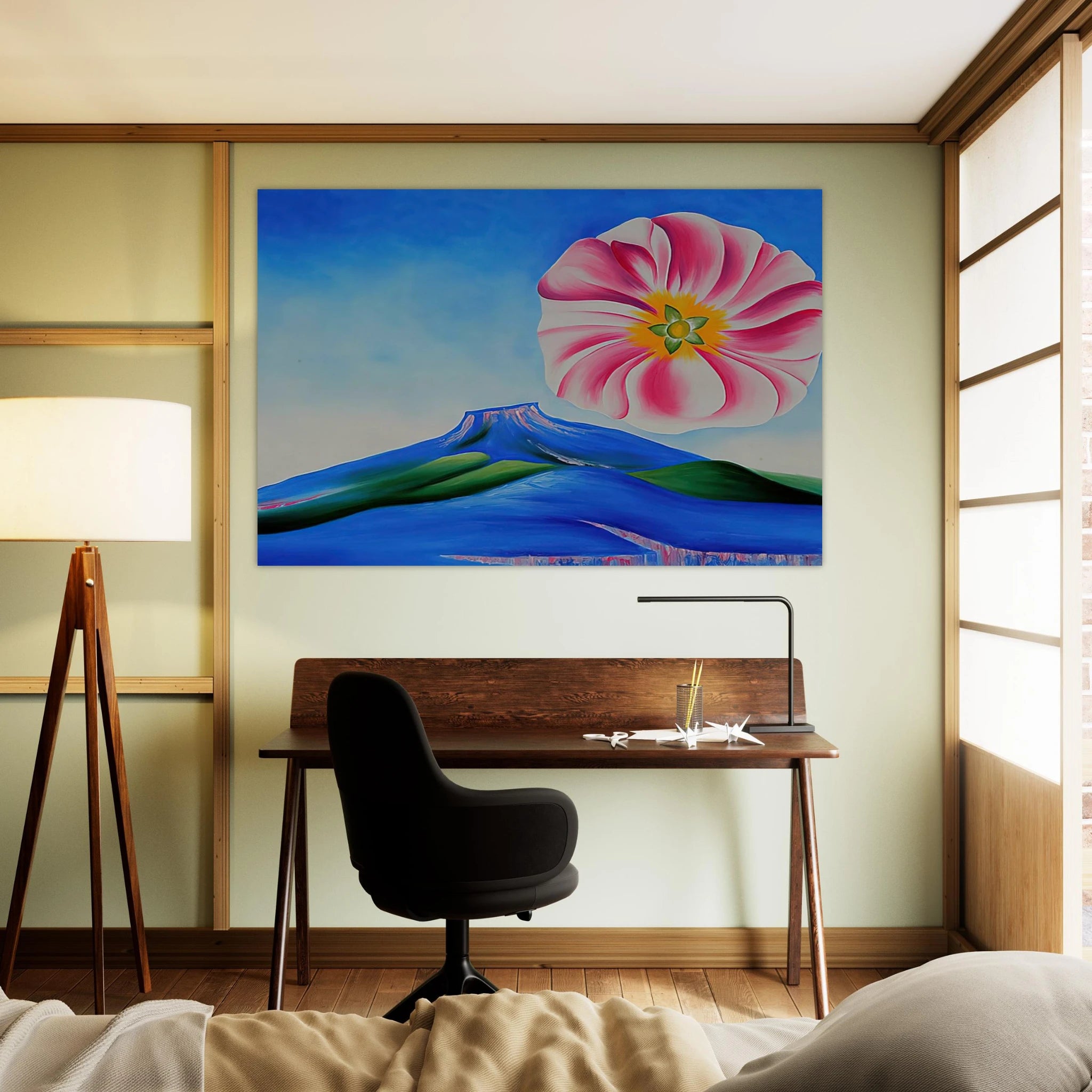 Hollyhock Pink with Pedernal Poster | Georgia O'Keeffe Poster | Georgia O Keeffe Prints