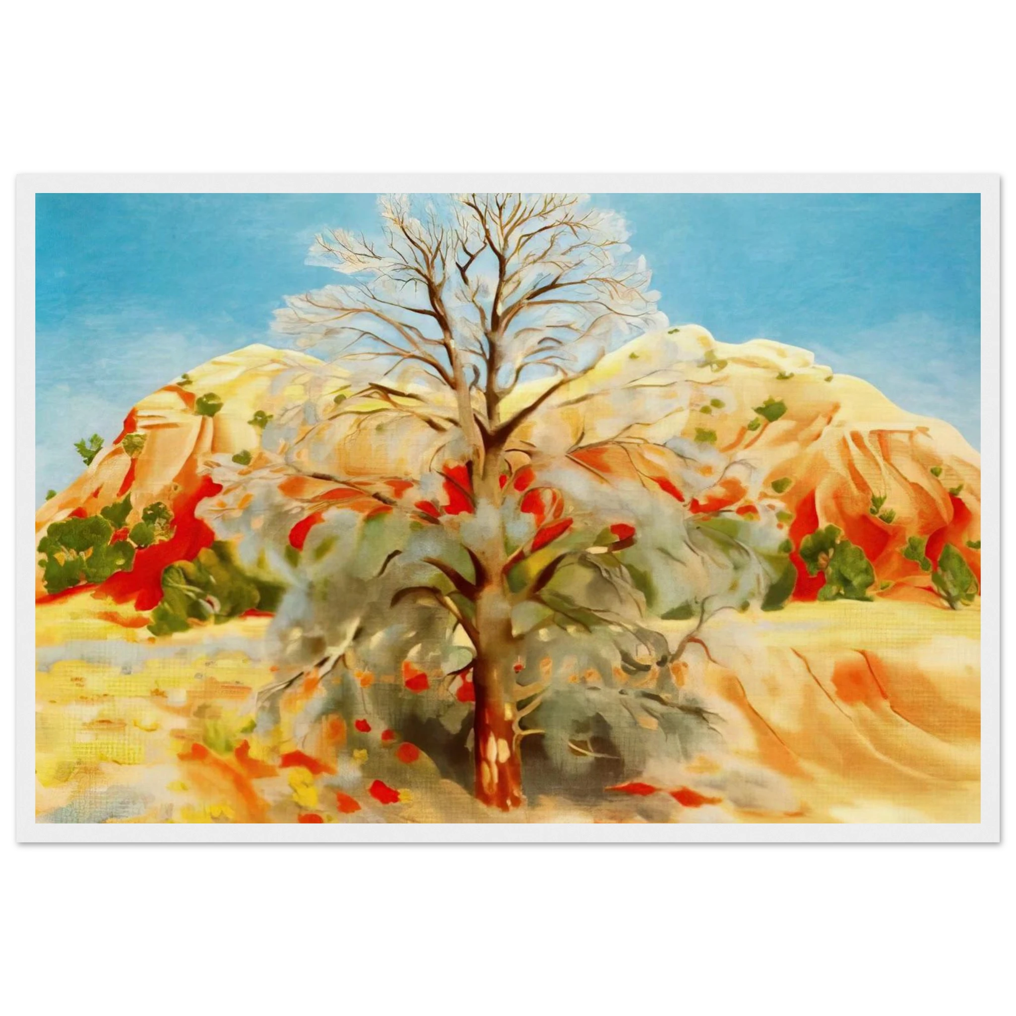 Dead Tree with Pink Hill Framed Poster | Georgia O'Keeffe Framed Prints Wall Art | Georgia O Keeffe Prints