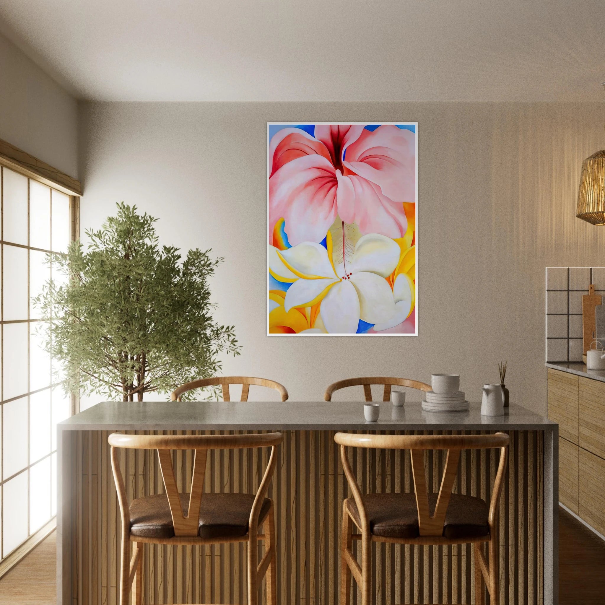 Hibiscus with Plumeria Framed Poster | Georgia O'Keeffe Framed Prints Wall Art | Georgia O Keeffe Prints
