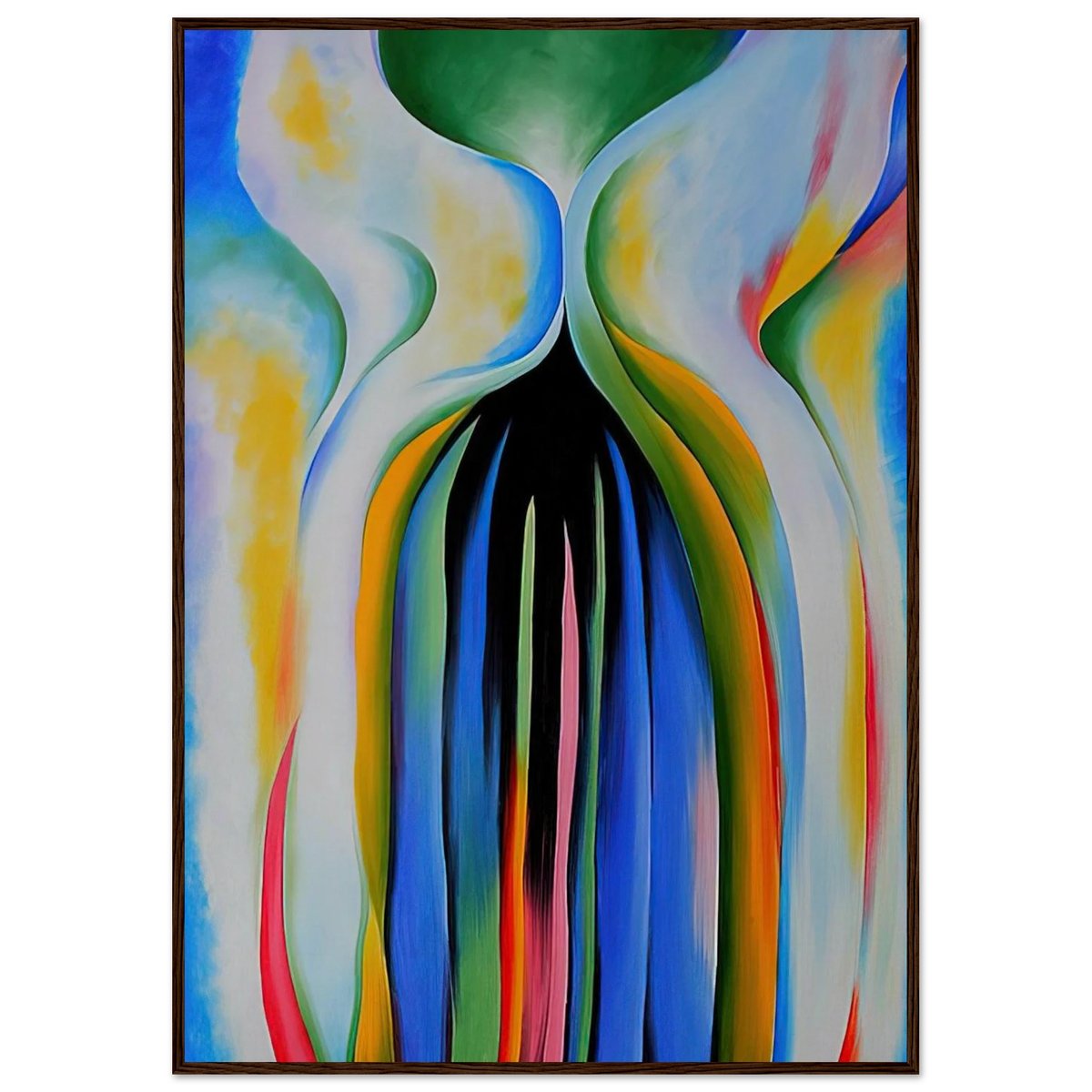 Gray line with black, blue, and yellow Framed Poster | Georgia O'Keeffe Framed Prints Wall Art | Georgia O Keeffe Prints