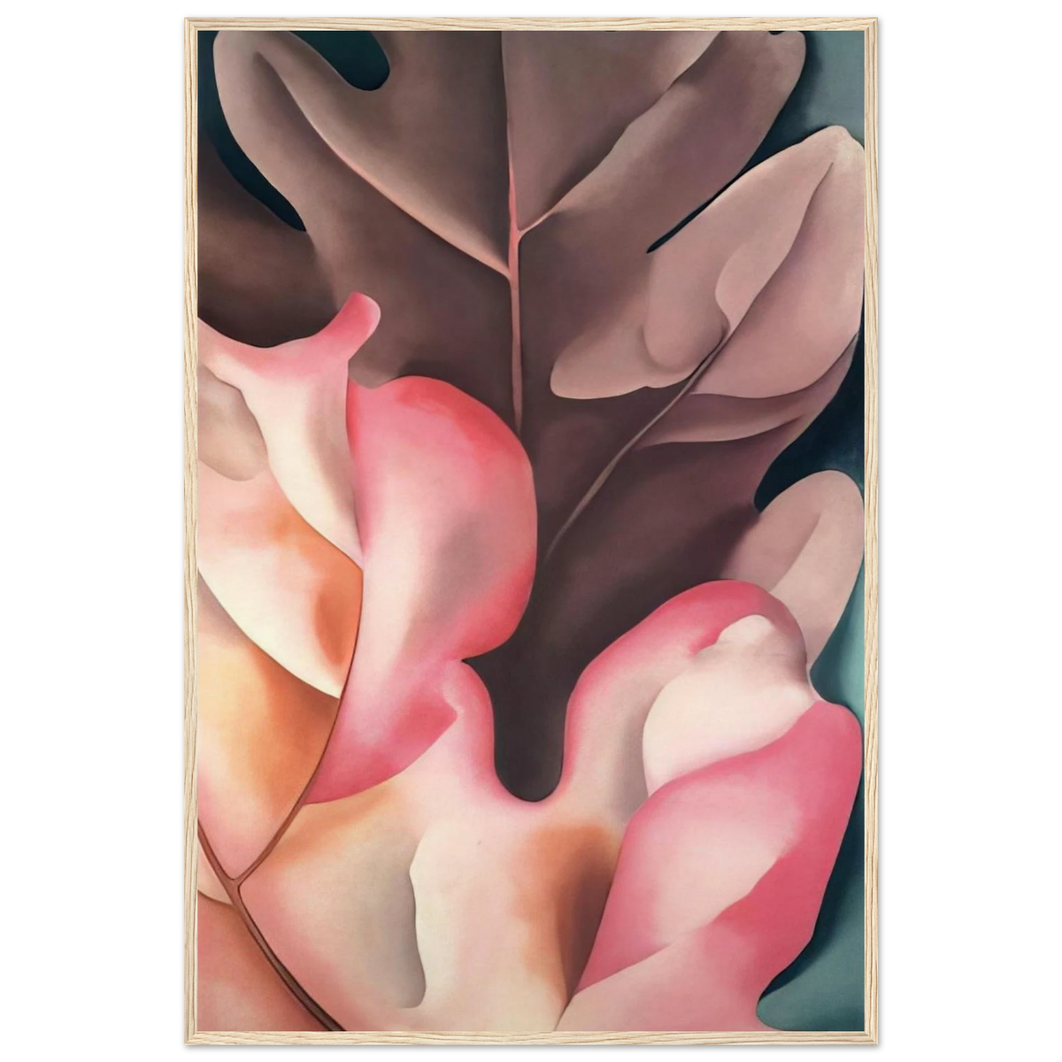 Oak Leaves Pink and Grey Framed Poster | Georgia O'Keeffe Framed Prints Wall Art | Georgia O Keeffe Prints