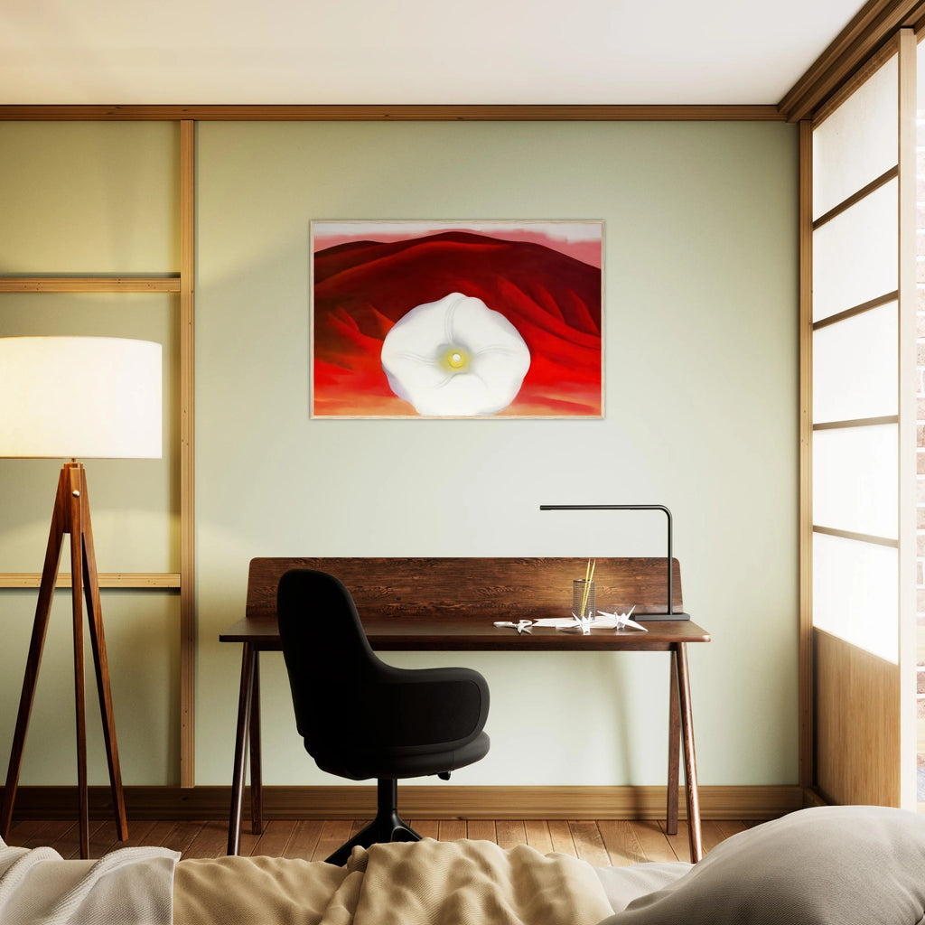Red hills and white flower Framed Poster | Georgia O'Keeffe Framed Prints Wall Art | Georgia O Keeffe Prints