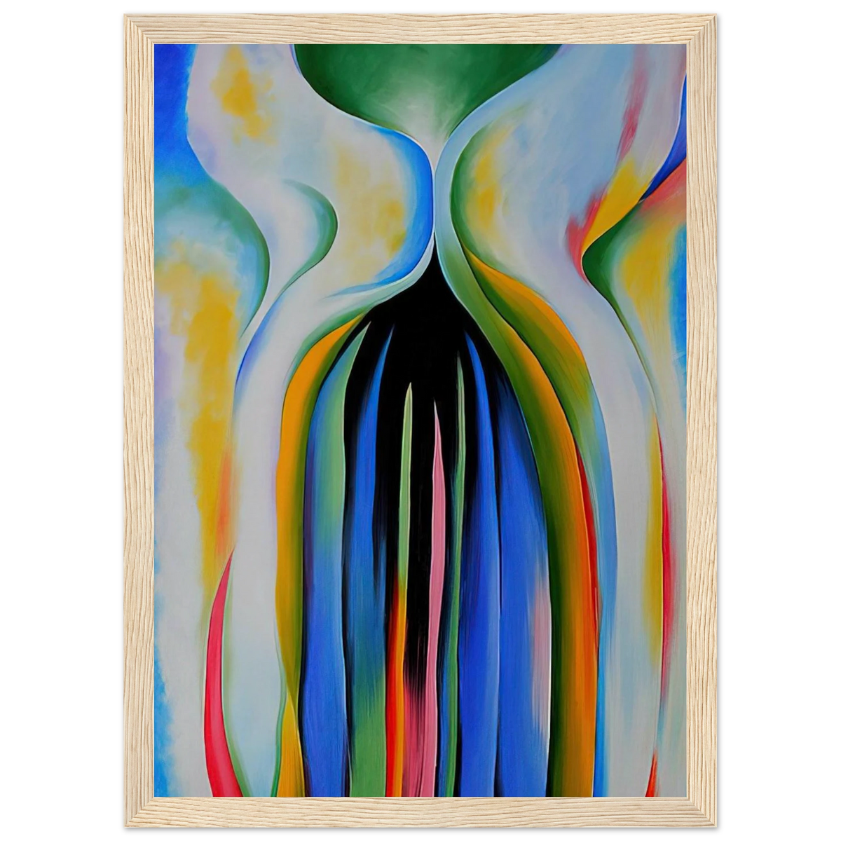 Gray line with black, blue, and yellow Framed Poster | Georgia O'Keeffe Framed Prints Wall Art | Georgia O Keeffe Prints