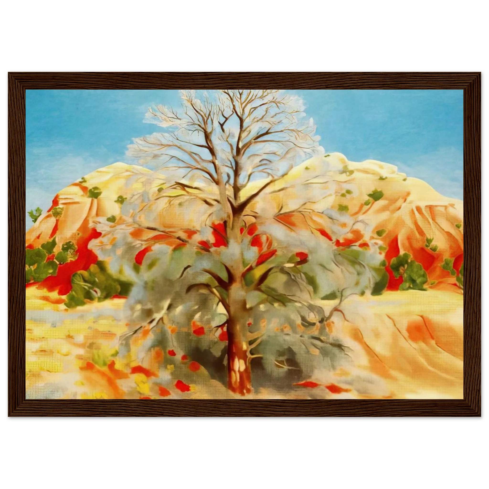 Dead Tree with Pink Hill Framed Poster | Georgia O'Keeffe Framed Prints Wall Art | Georgia O Keeffe Prints