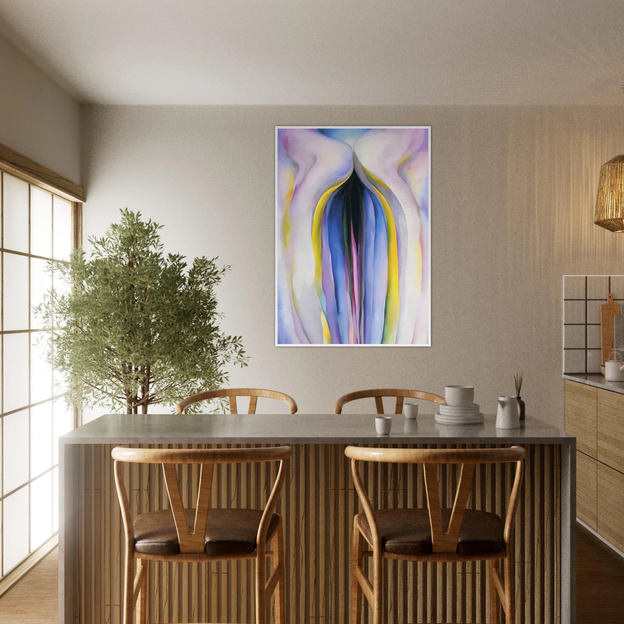 Grey Line With Black, Blue And Yellow Framed Poster | Georgia O'Keeffe Framed Prints Wall Art | Georgia O Keeffe Prints