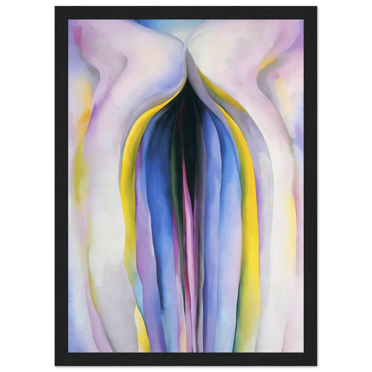 Grey Line With Black, Blue And Yellow Framed Poster | Georgia O'Keeffe Framed Prints Wall Art | Georgia O Keeffe Prints