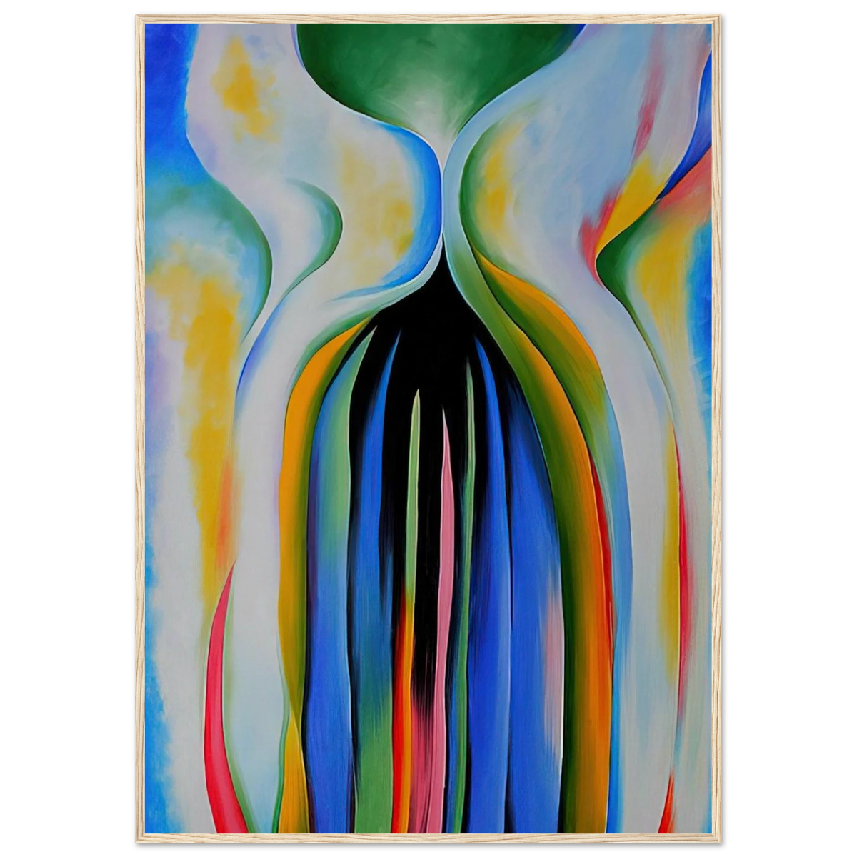 Gray line with black, blue, and yellow Framed Poster | Georgia O'Keeffe Framed Prints Wall Art | Georgia O Keeffe Prints