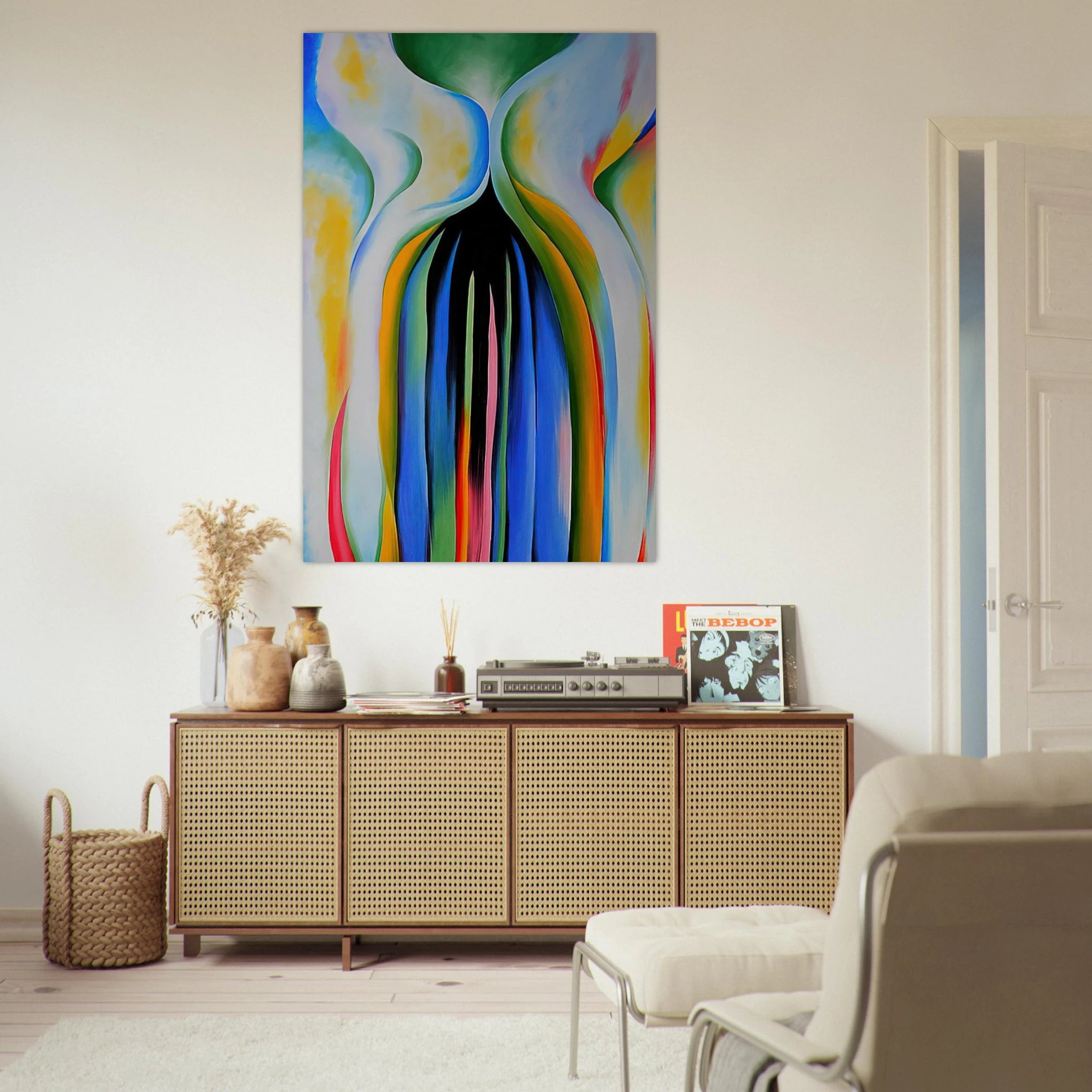 Gray line with black, blue, and yellow Poster | Georgia O'Keeffe Poster | Georgia O Keeffe Prints