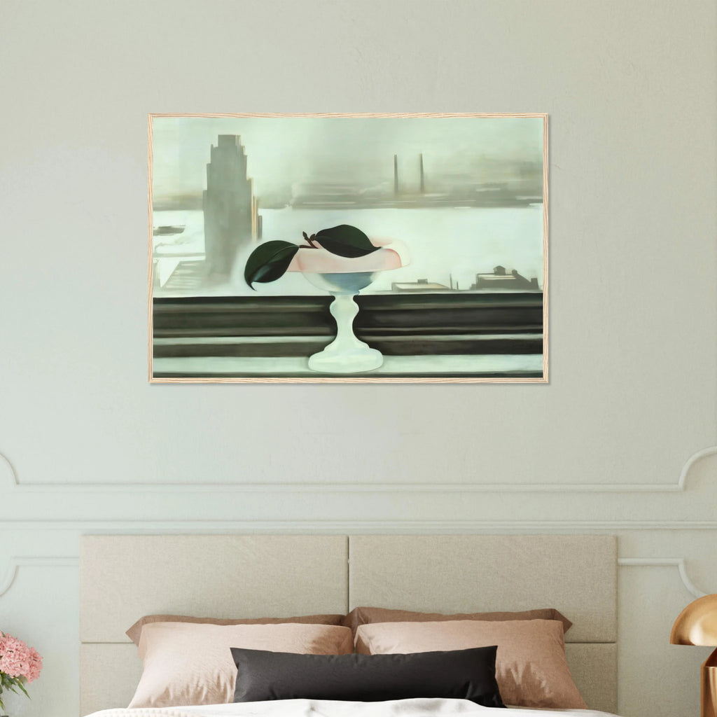 Pink Dish and Green Leaves Framed Poster | Georgia O'Keeffe Framed Prints Wall Art | Georgia O Keeffe Prints