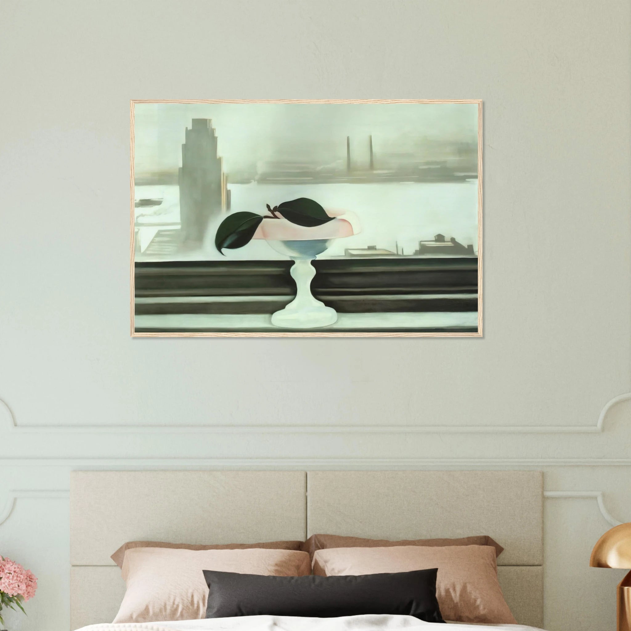 Pink Dish and Green Leaves Framed Poster | Georgia O'Keeffe Framed Prints Wall Art | Georgia O Keeffe Prints