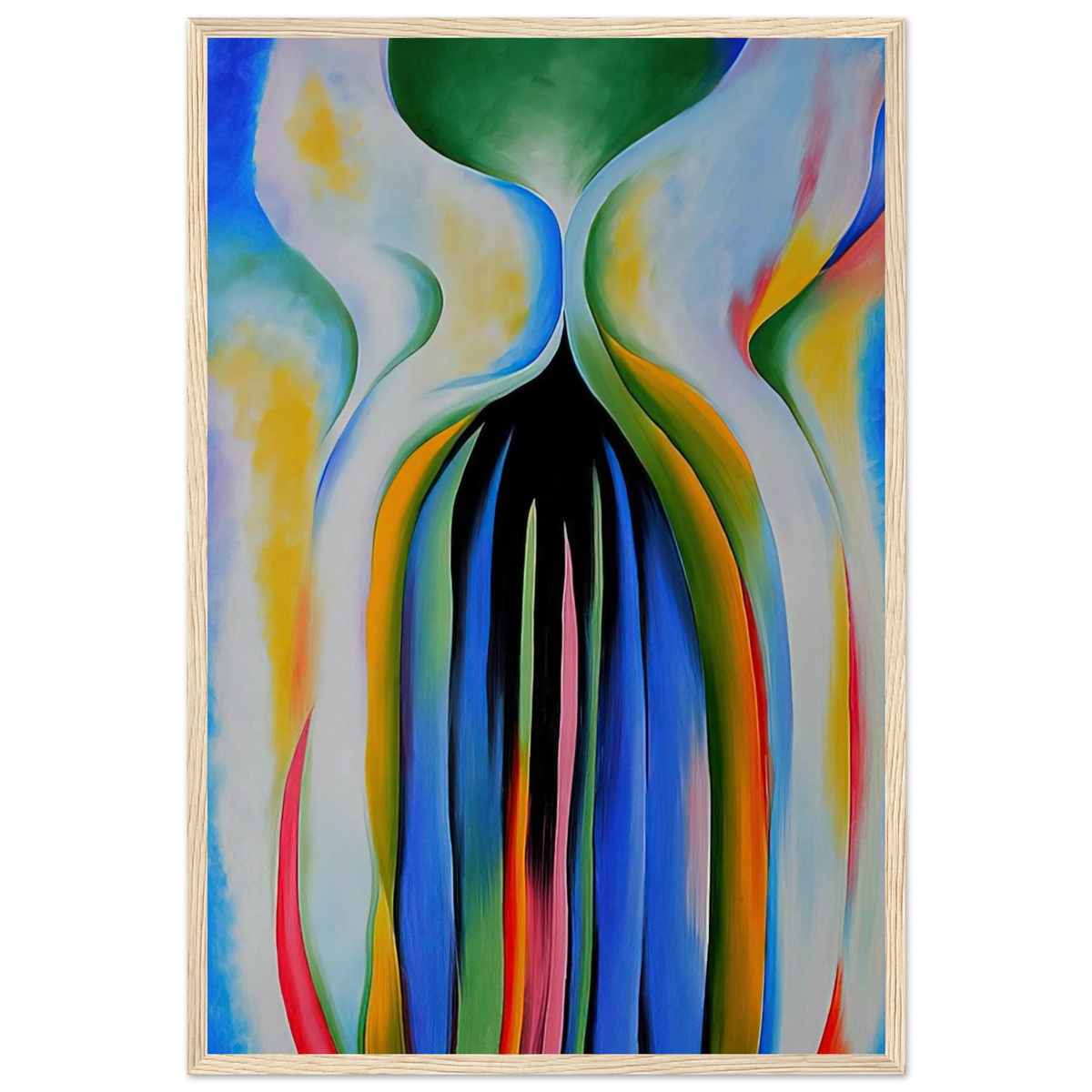 Gray line with black, blue, and yellow Framed Poster | Georgia O'Keeffe Framed Prints Wall Art | Georgia O Keeffe Prints