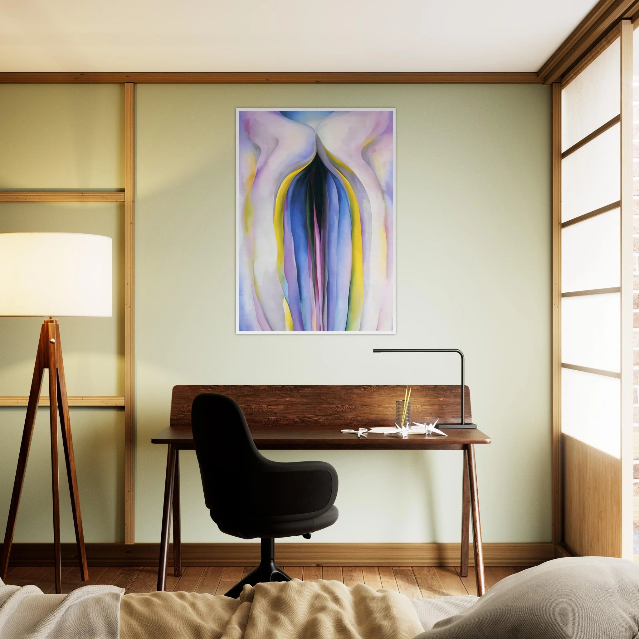 Grey Line With Black, Blue And Yellow Framed Poster | Georgia O'Keeffe Framed Prints Wall Art | Georgia O Keeffe Prints