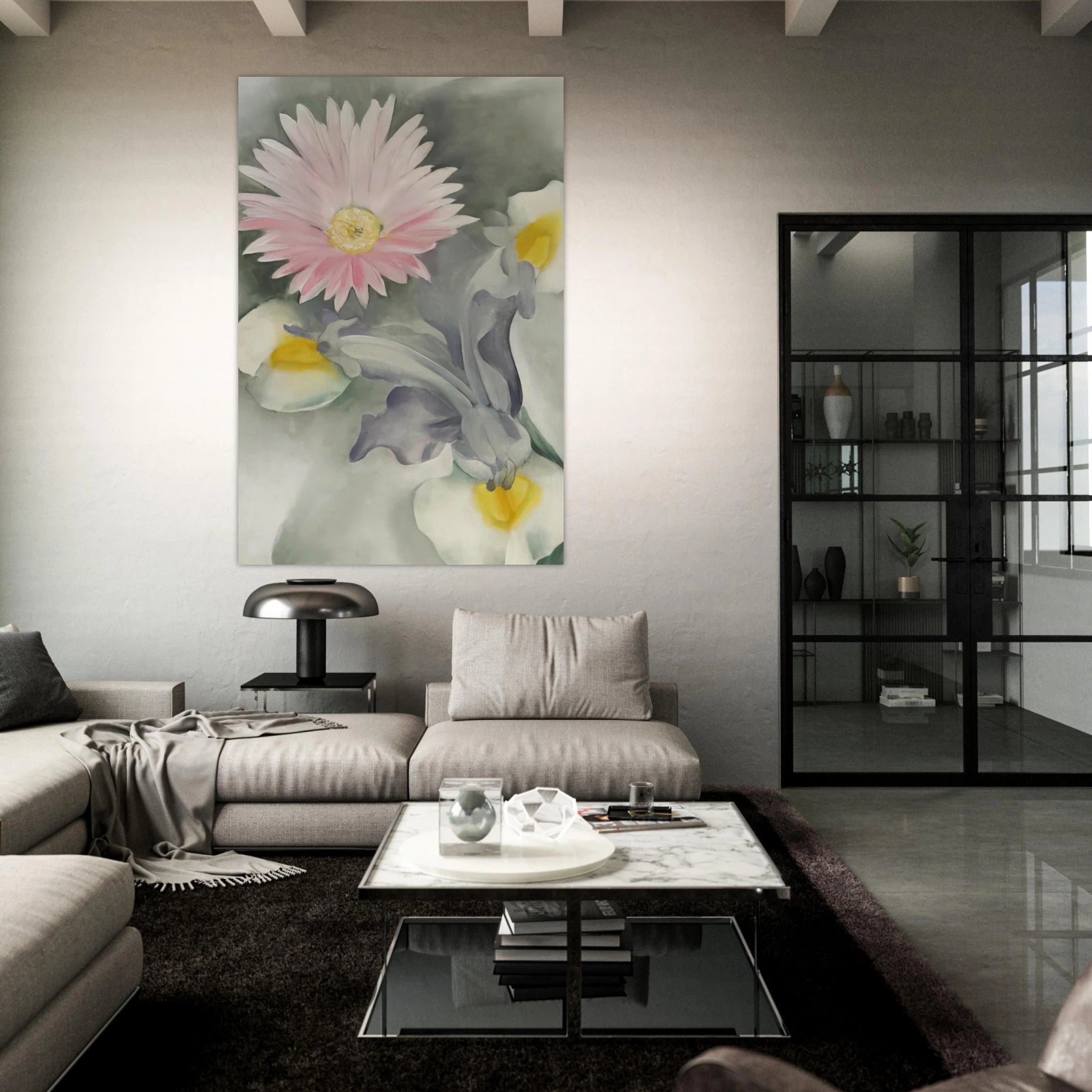 Pink Daisy with Iris Poster | Georgia O'Keeffe Poster | Georgia O Keeffe Prints