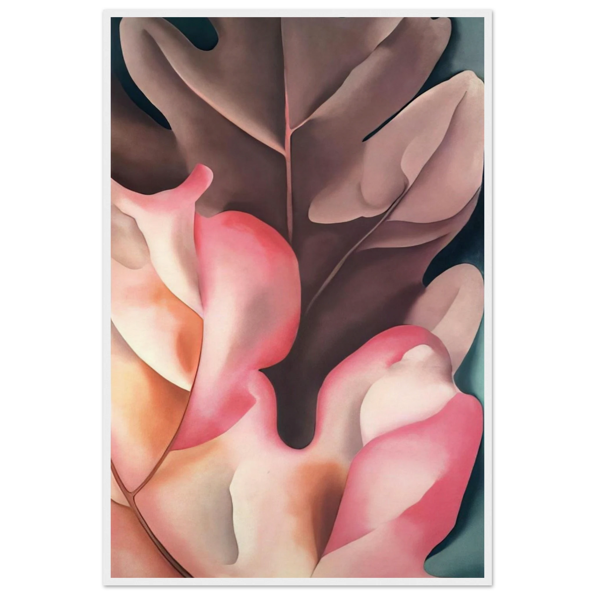 Oak Leaves Pink and Grey Framed Poster | Georgia O'Keeffe Framed Prints Wall Art | Georgia O Keeffe Prints