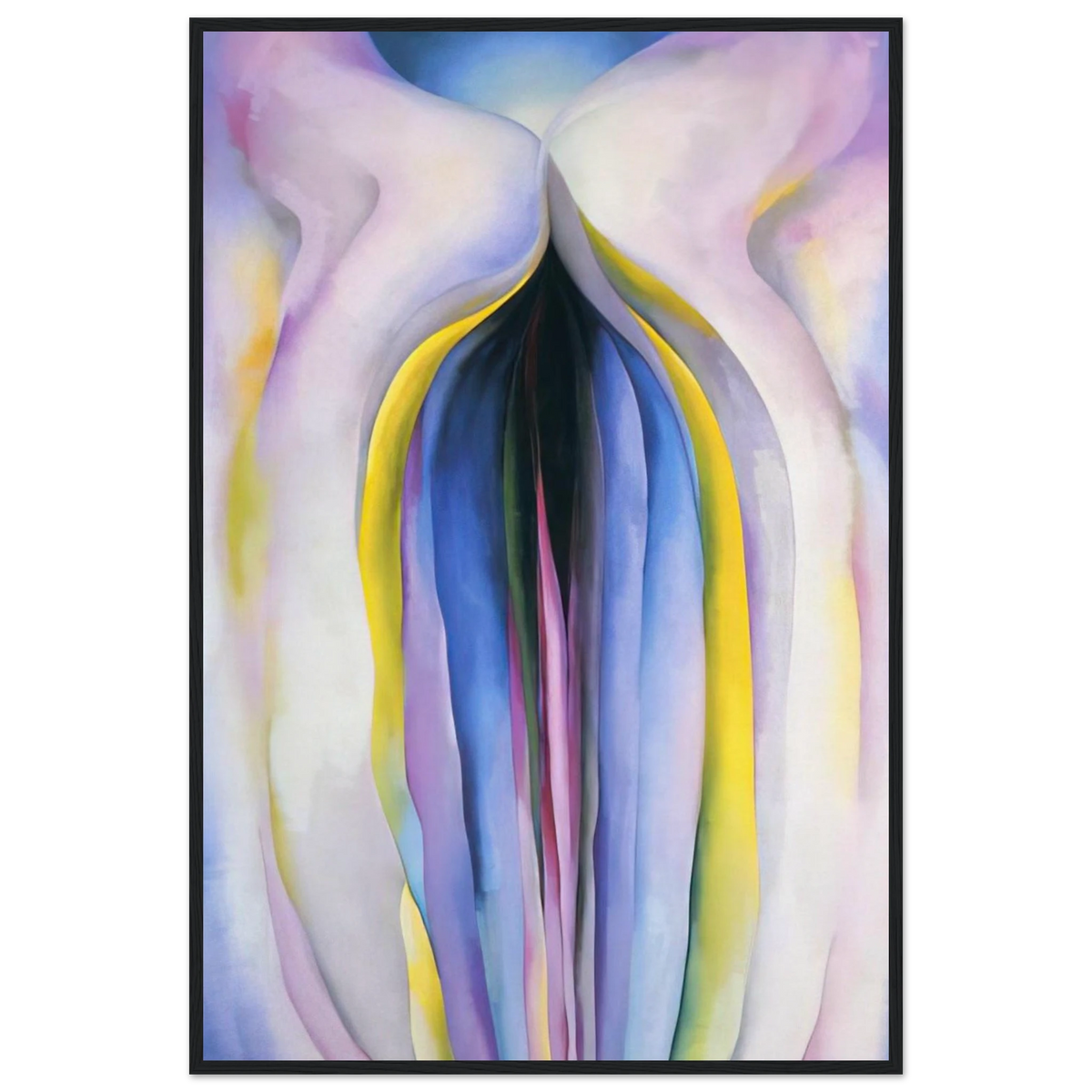 Grey Line With Black, Blue And Yellow Framed Poster | Georgia O'Keeffe Framed Prints Wall Art | Georgia O Keeffe Prints