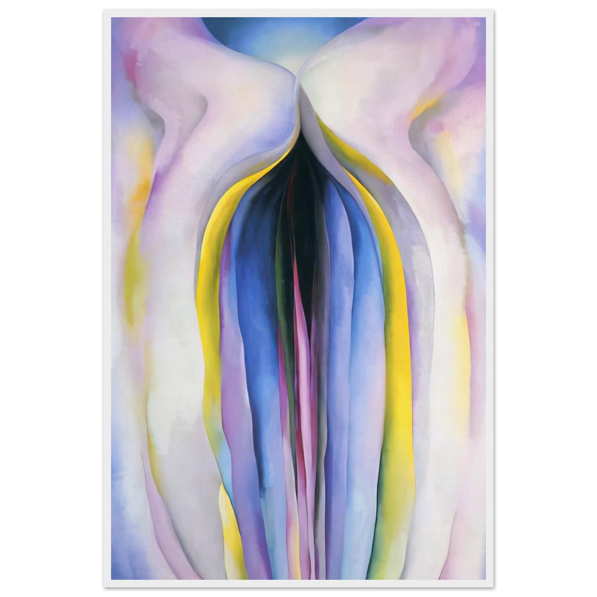 Grey Line With Black, Blue And Yellow Framed Poster | Georgia O'Keeffe Framed Prints Wall Art | Georgia O Keeffe Prints