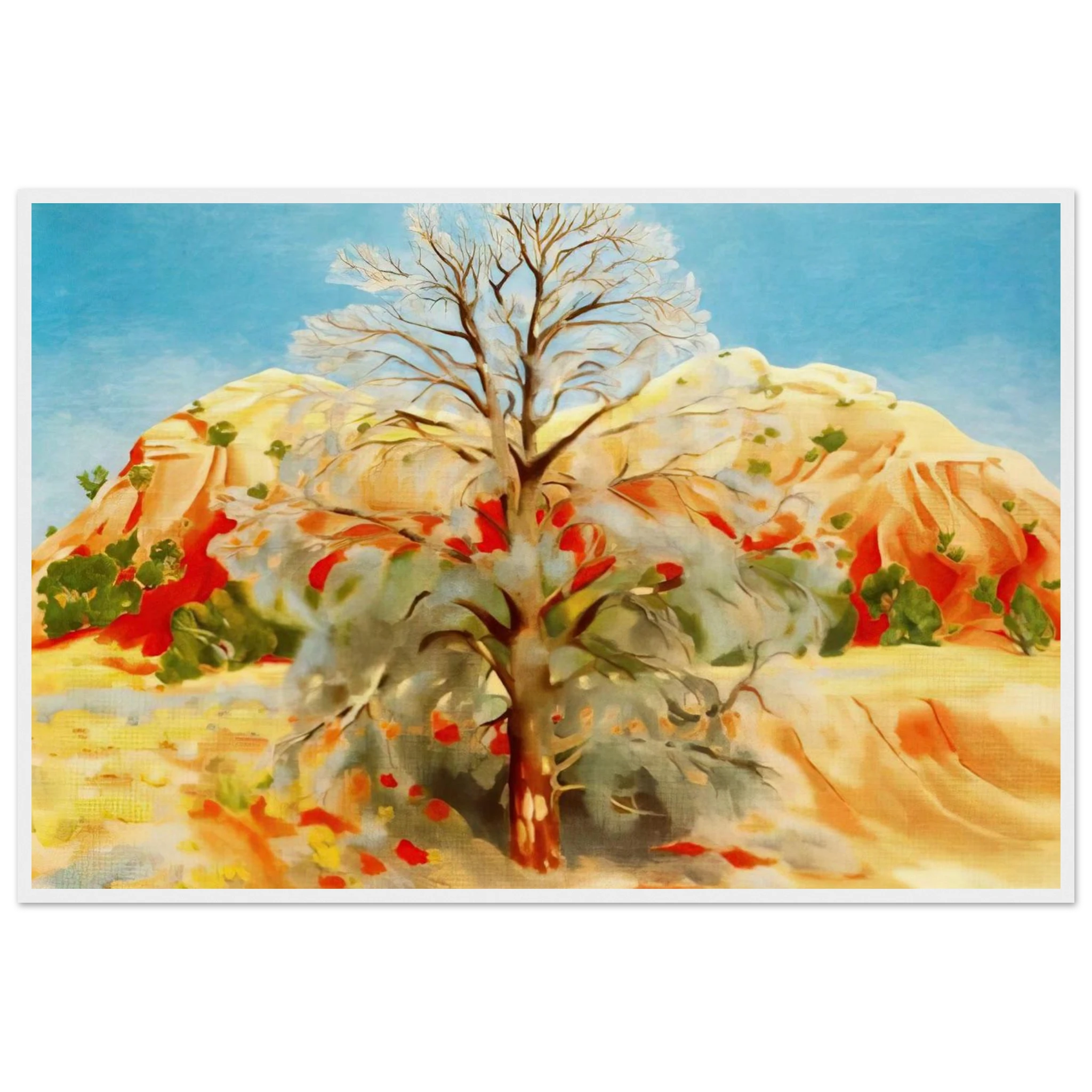 Dead Tree with Pink Hill Framed Poster | Georgia O'Keeffe Framed Prints Wall Art | Georgia O Keeffe Prints