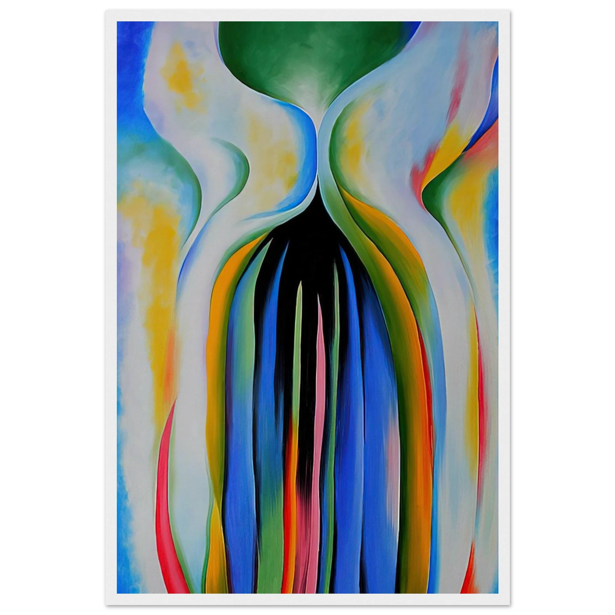Gray line with black, blue, and yellow Framed Poster | Georgia O'Keeffe Framed Prints Wall Art | Georgia O Keeffe Prints