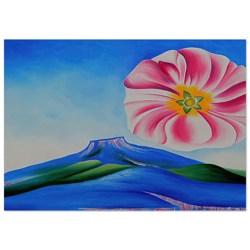 Hollyhock Pink with Pedernal Poster | Georgia O'Keeffe Poster | Georgia O Keeffe Prints