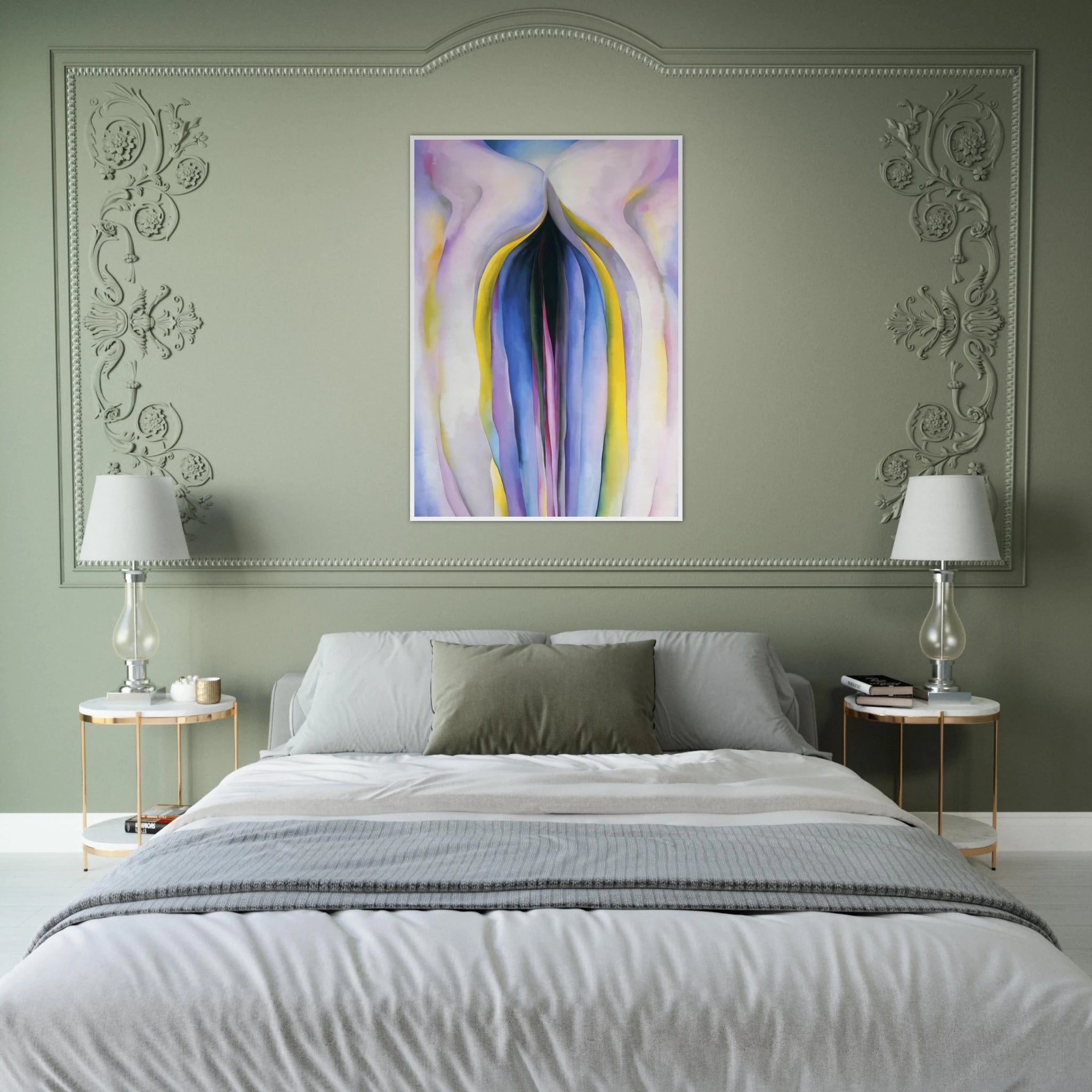Grey Line With Black, Blue And Yellow Framed Poster | Georgia O'Keeffe Framed Prints Wall Art | Georgia O Keeffe Prints