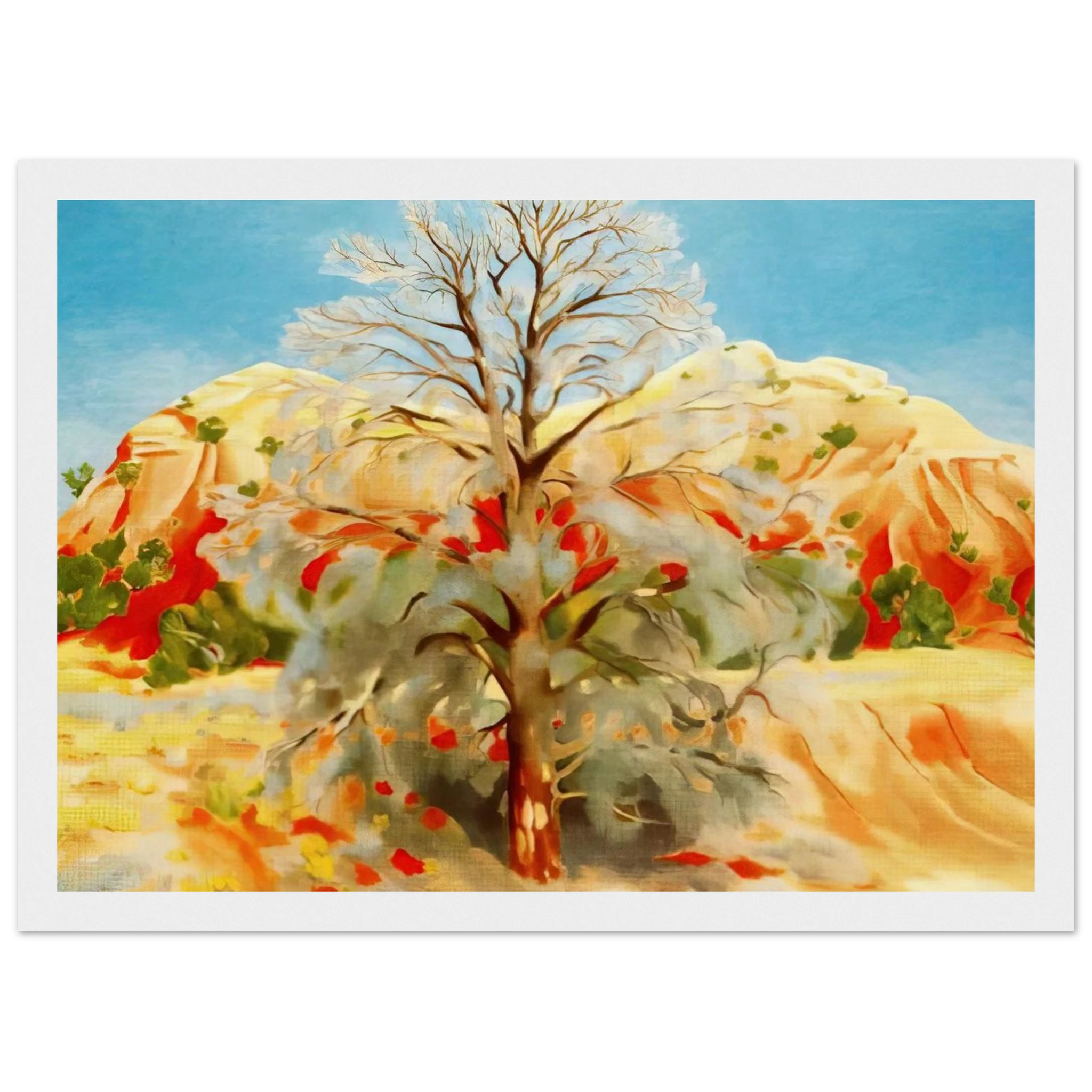 Dead Tree with Pink Hill Framed Poster | Georgia O'Keeffe Framed Prints Wall Art | Georgia O Keeffe Prints
