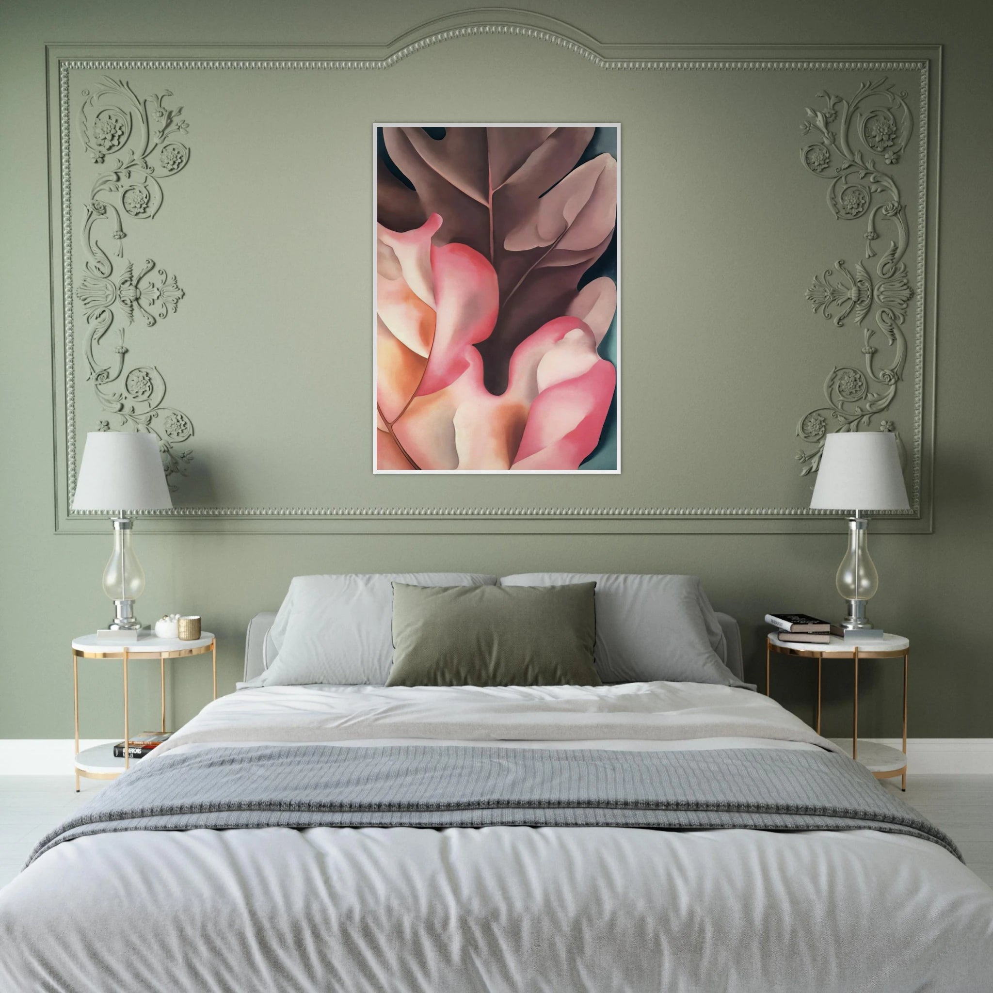 Oak Leaves Pink and Grey Framed Poster | Georgia O'Keeffe Framed Prints Wall Art | Georgia O Keeffe Prints