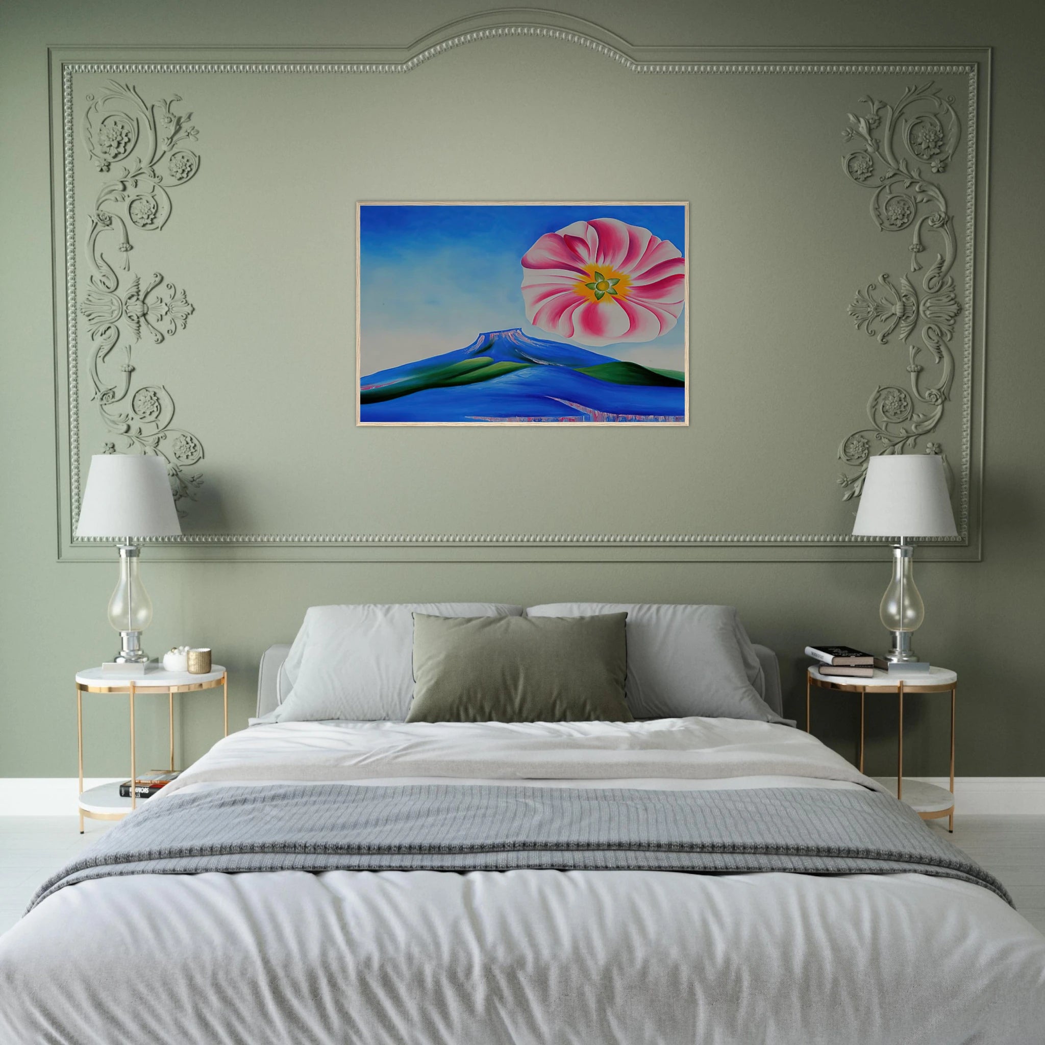 Hollyhock Pink with Pedernal Framed Poster | Georgia O'Keeffe Framed Prints Wall Art | Georgia O Keeffe Prints