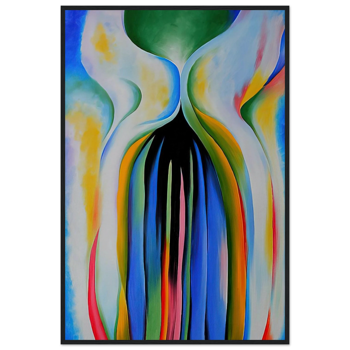 Gray line with black, blue, and yellow Framed Poster | Georgia O'Keeffe Framed Prints Wall Art | Georgia O Keeffe Prints