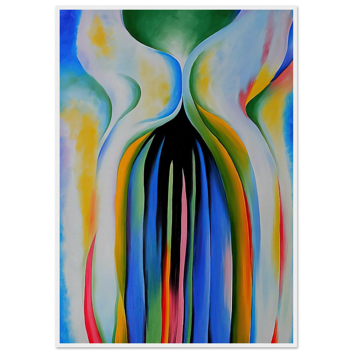 Gray line with black, blue, and yellow Framed Poster | Georgia O'Keeffe Framed Prints Wall Art | Georgia O Keeffe Prints