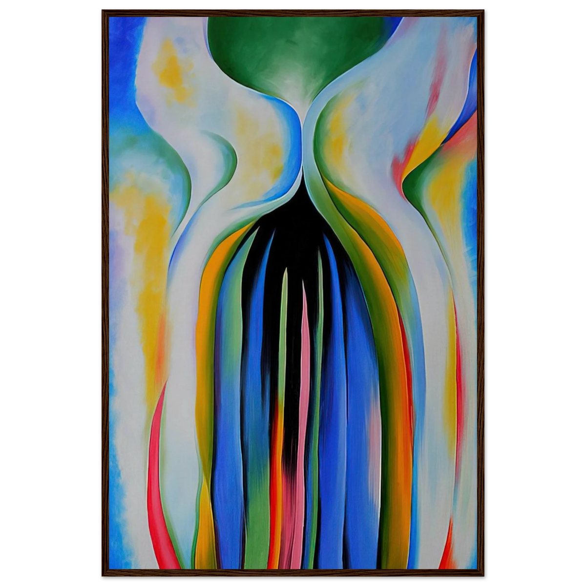 Gray line with black, blue, and yellow Framed Poster | Georgia O'Keeffe Framed Prints Wall Art | Georgia O Keeffe Prints