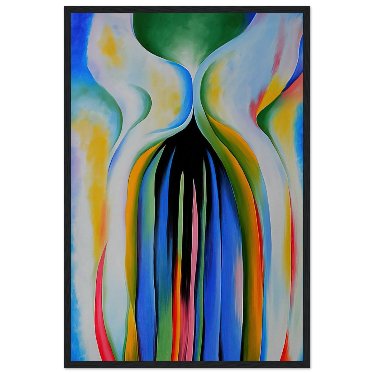 Gray line with black, blue, and yellow Framed Poster | Georgia O'Keeffe Framed Prints Wall Art | Georgia O Keeffe Prints