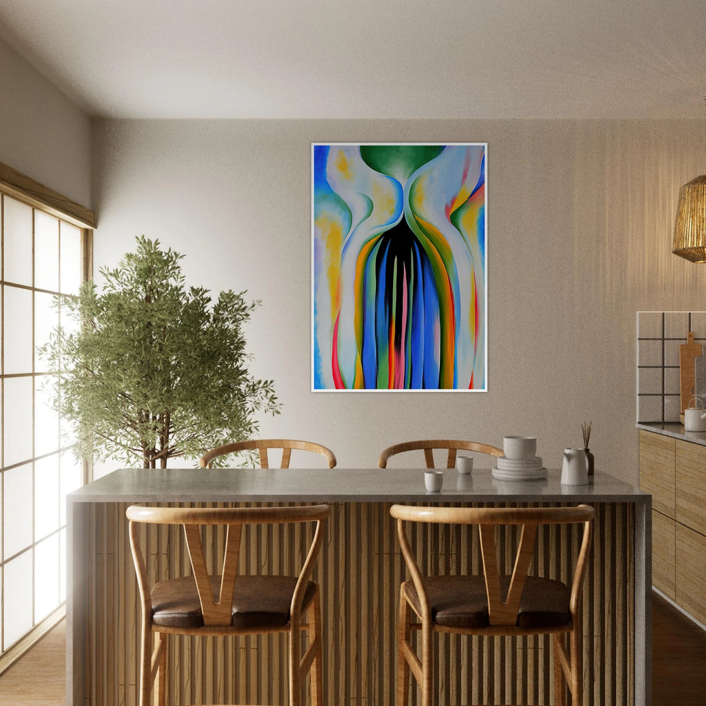 Gray line with black, blue, and yellow Framed Poster | Georgia O'Keeffe Framed Prints Wall Art | Georgia O Keeffe Prints