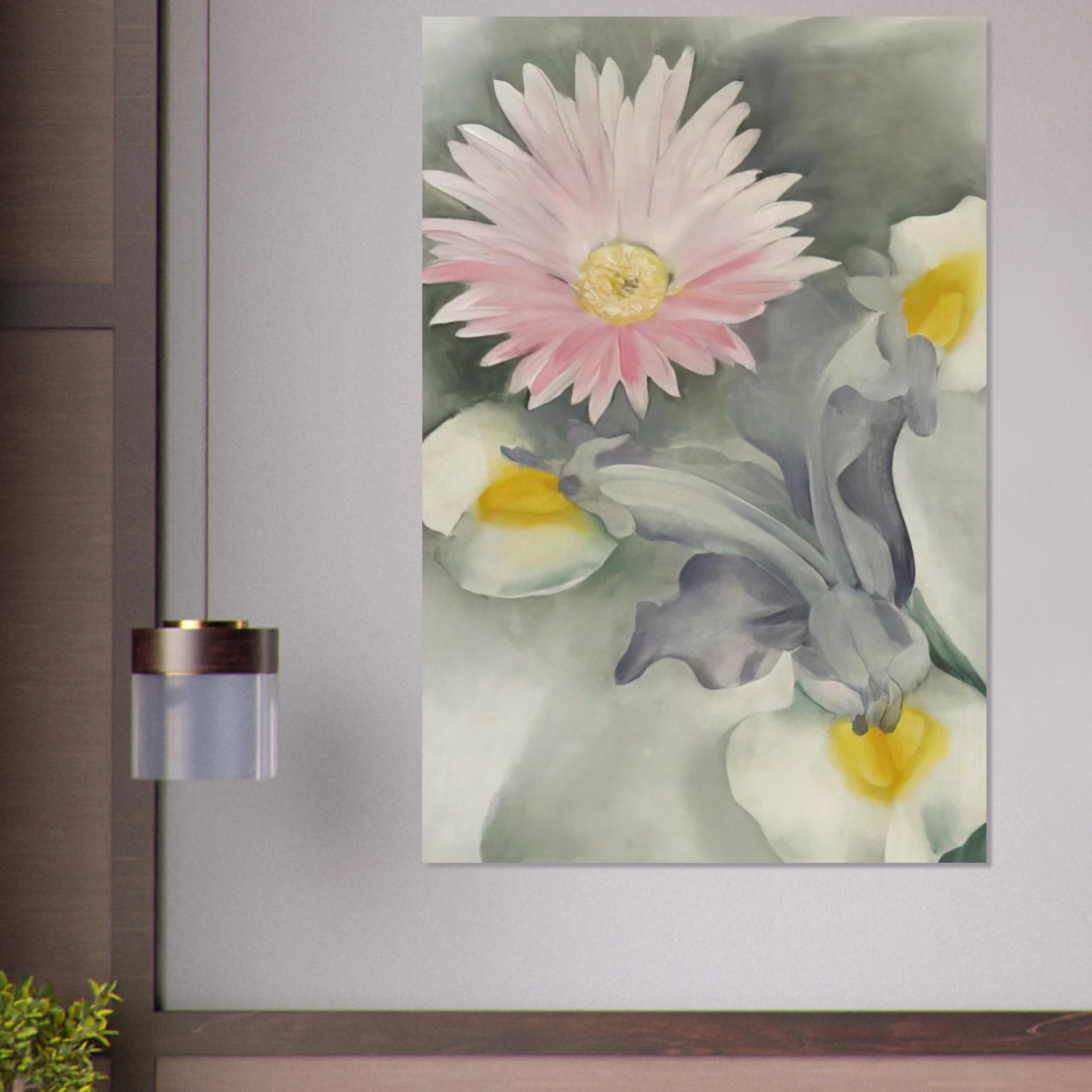 Pink Daisy with Iris Poster | Georgia O'Keeffe Poster | Georgia O Keeffe Prints