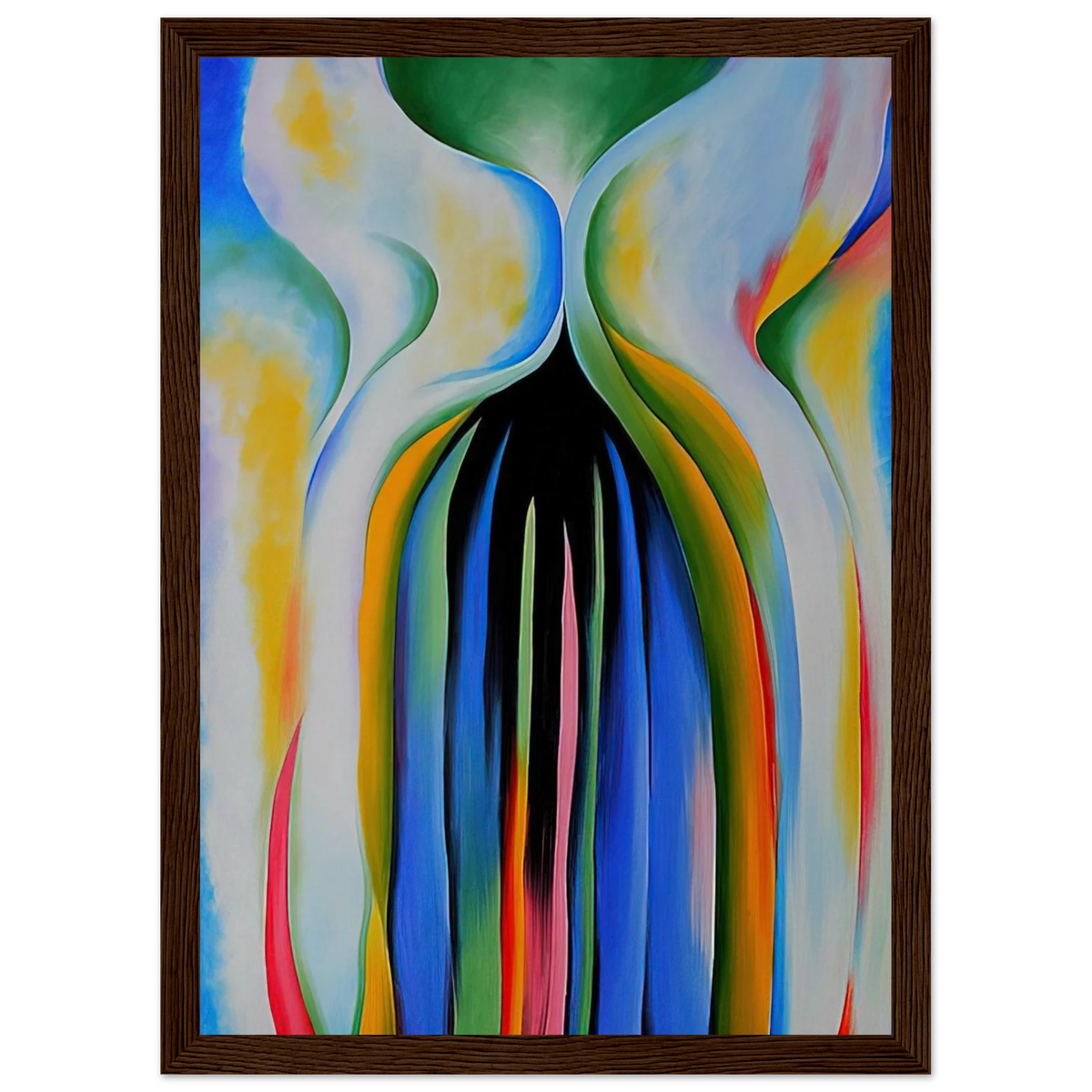 Gray line with black, blue, and yellow Framed Poster | Georgia O'Keeffe Framed Prints Wall Art | Georgia O Keeffe Prints
