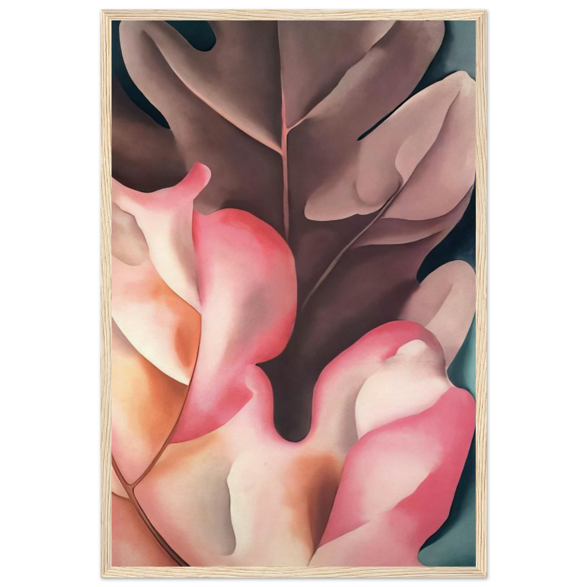 Oak Leaves Pink and Grey Framed Poster | Georgia O'Keeffe Framed Prints Wall Art | Georgia O Keeffe Prints
