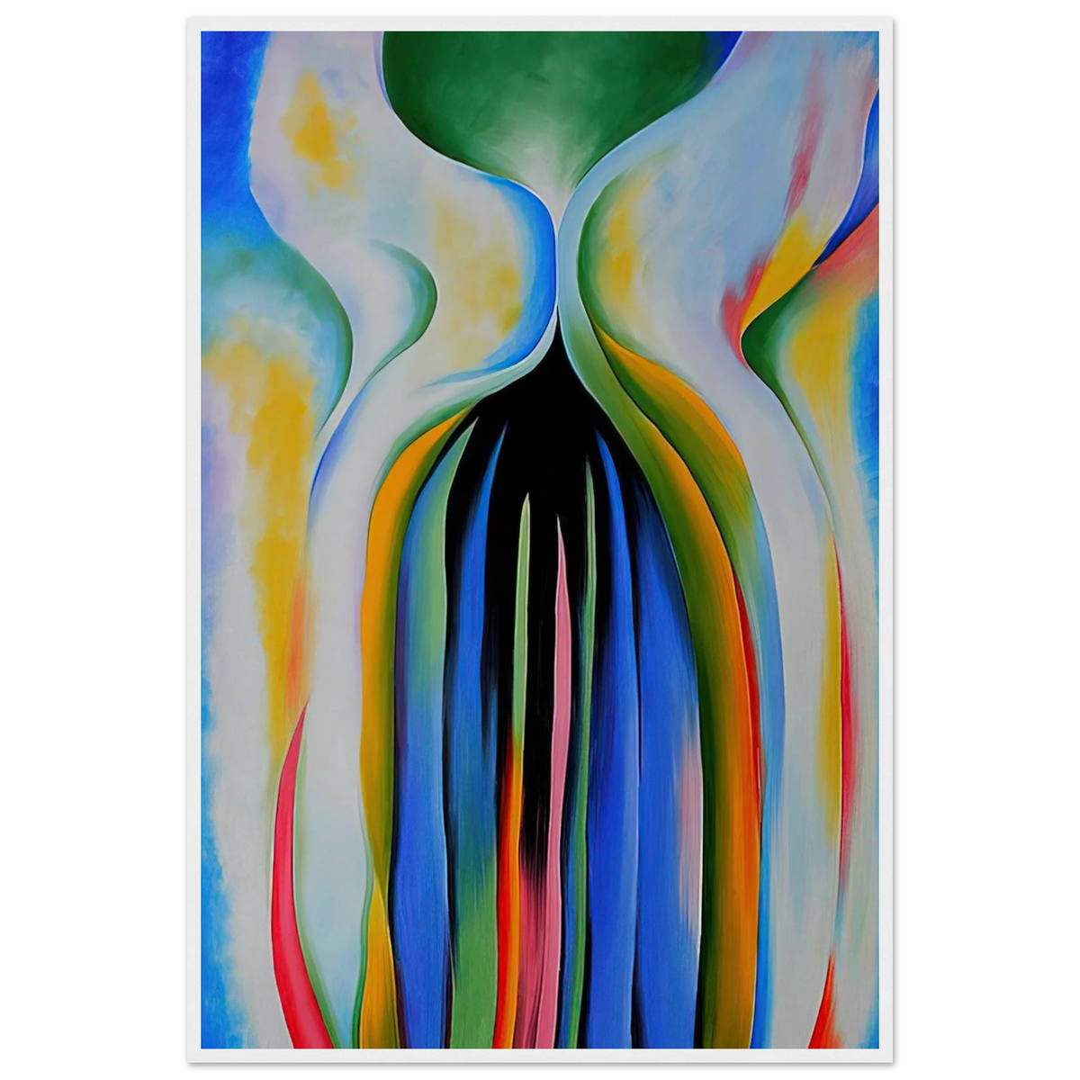 Gray line with black, blue, and yellow Framed Poster | Georgia O'Keeffe Framed Prints Wall Art | Georgia O Keeffe Prints
