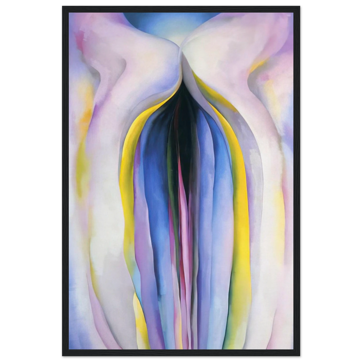 Grey Line With Black, Blue And Yellow Framed Poster | Georgia O'Keeffe Framed Prints Wall Art | Georgia O Keeffe Prints
