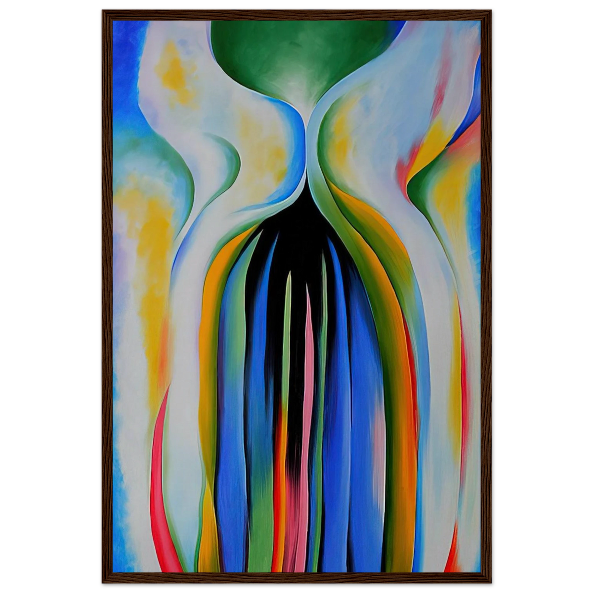 Gray line with black, blue, and yellow Framed Poster | Georgia O'Keeffe Framed Prints Wall Art | Georgia O Keeffe Prints