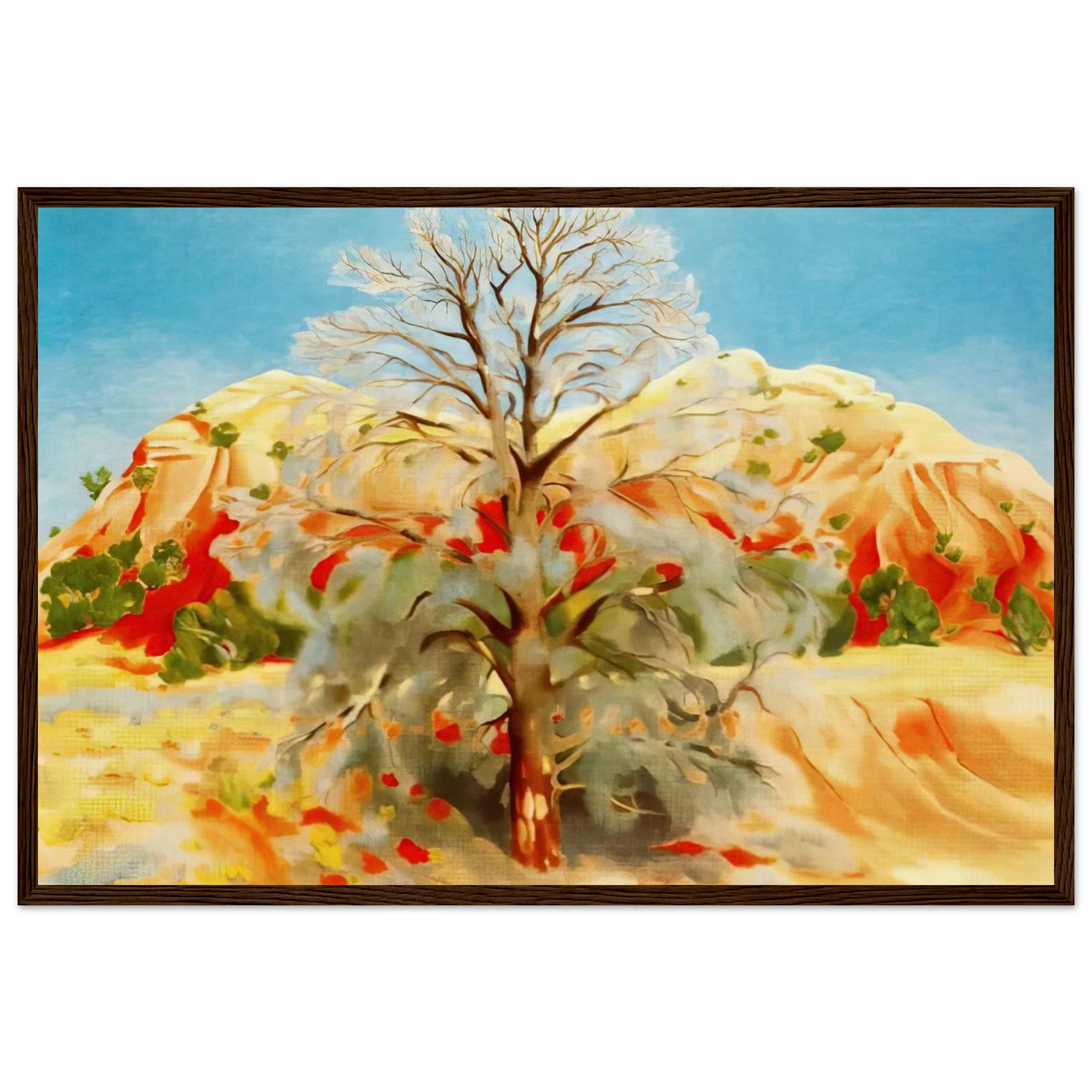 Dead Tree with Pink Hill Framed Poster | Georgia O'Keeffe Framed Prints Wall Art | Georgia O Keeffe Prints